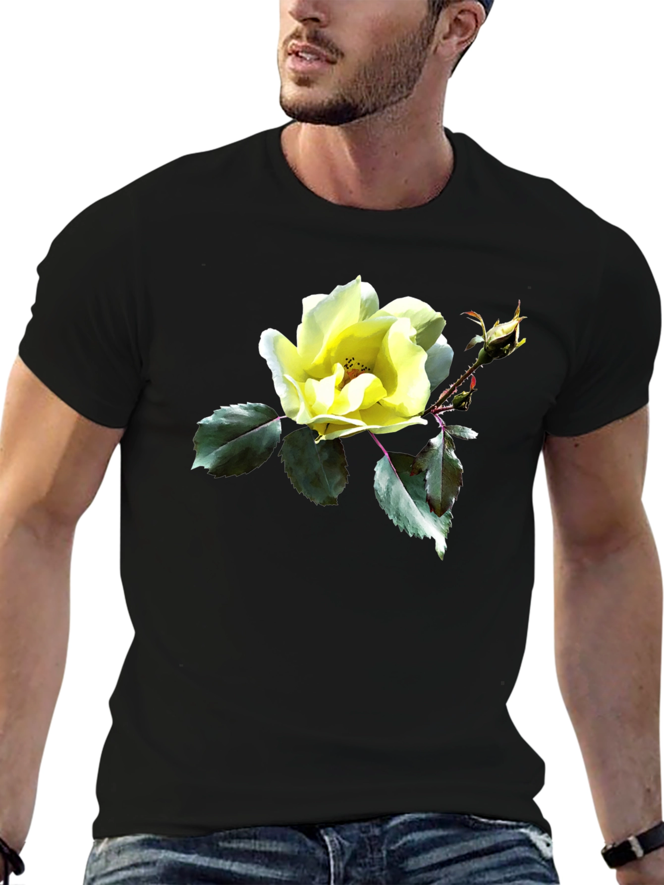 Floral Graphic T-Shirt - Yellow Rose Design