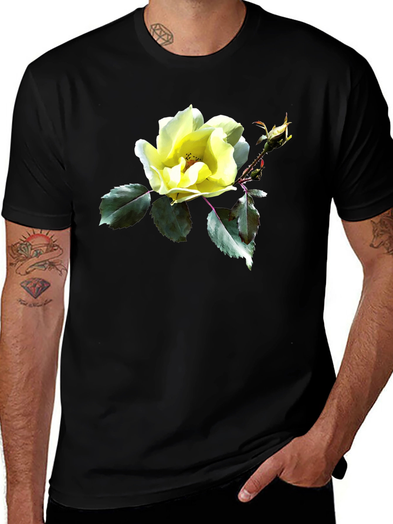 Floral Graphic T-Shirt - Yellow Rose Design