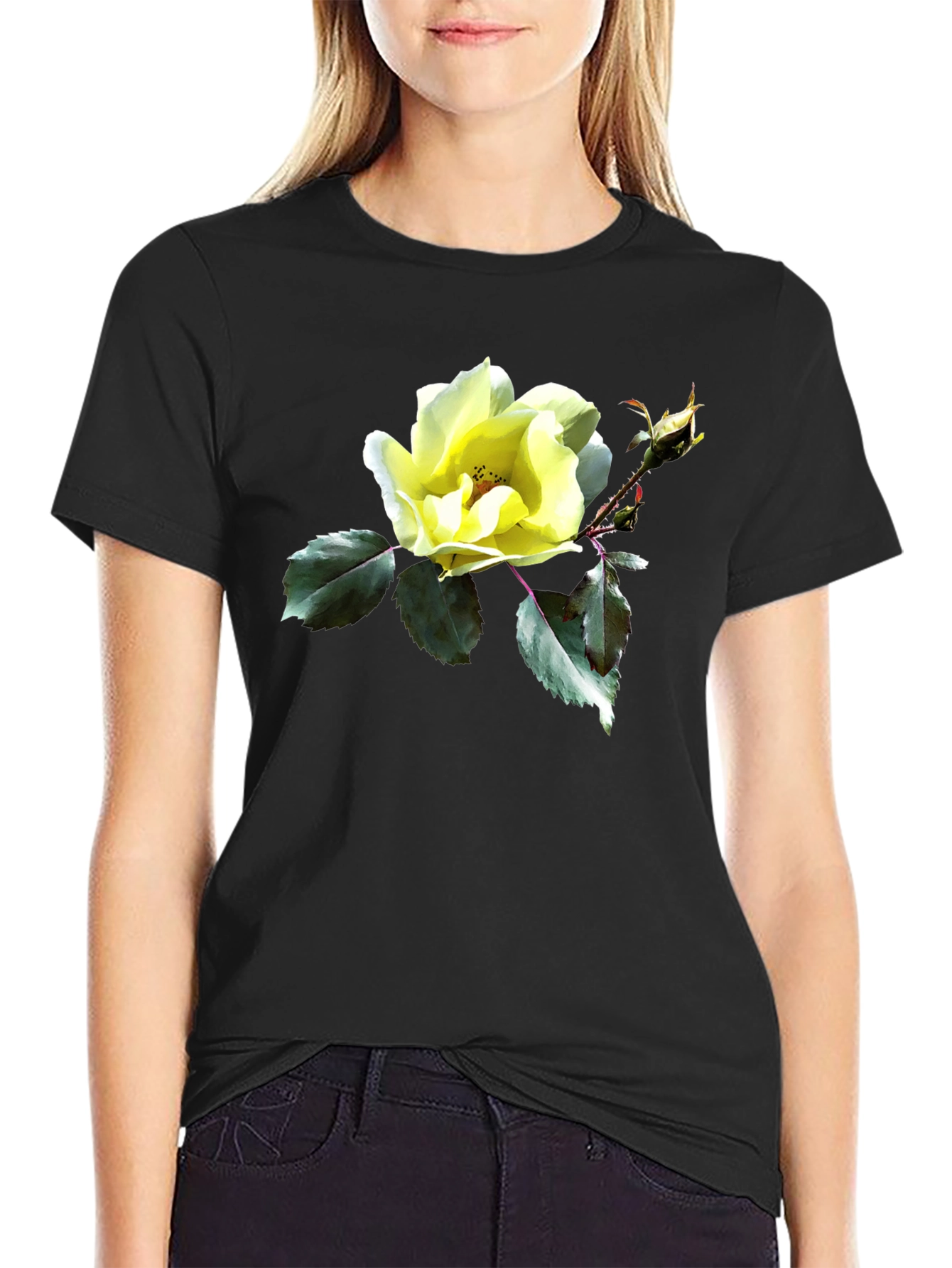 Floral Graphic T-Shirt - Yellow Rose Design