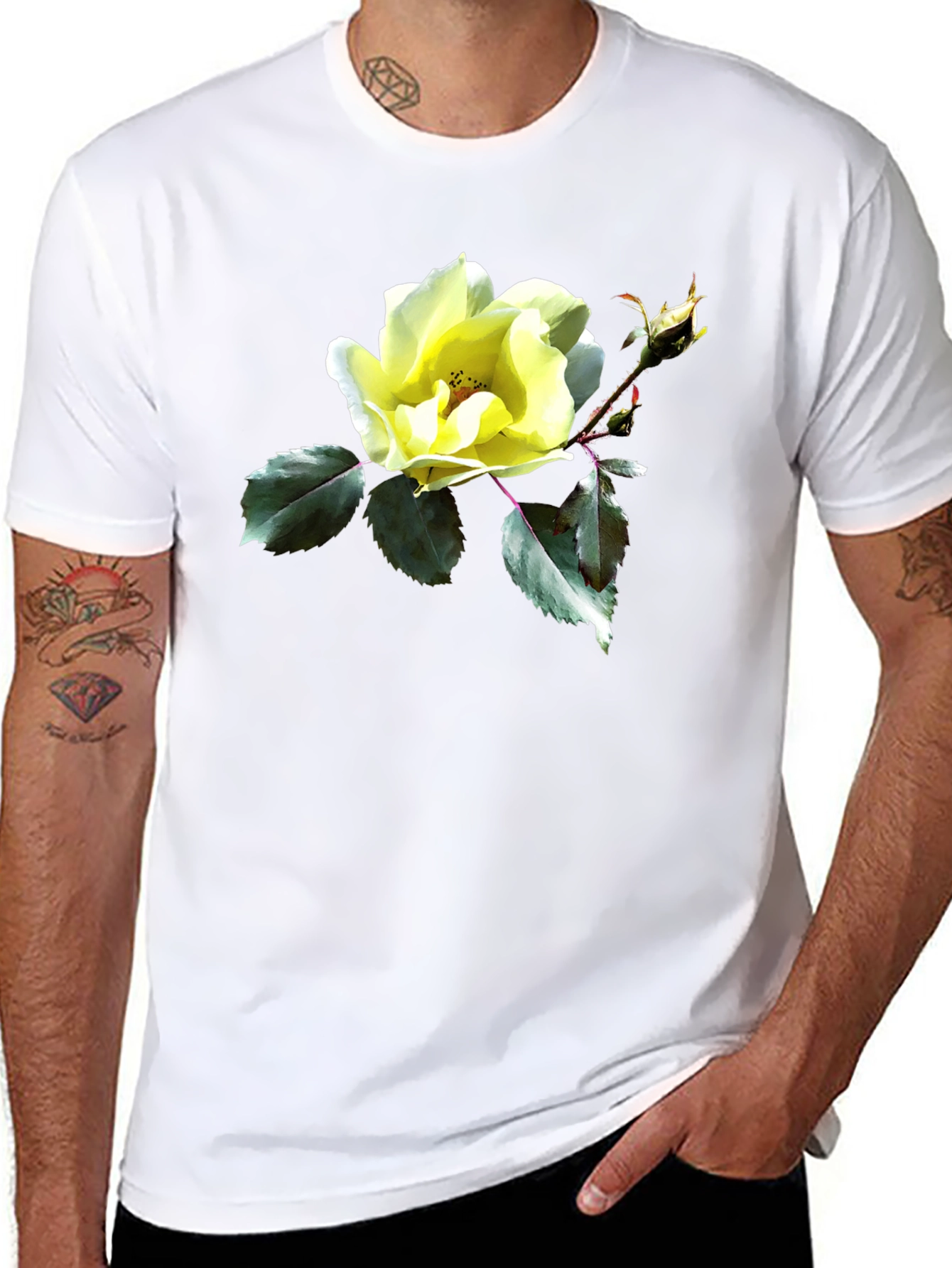 Floral Graphic T-Shirt - Yellow Rose Design