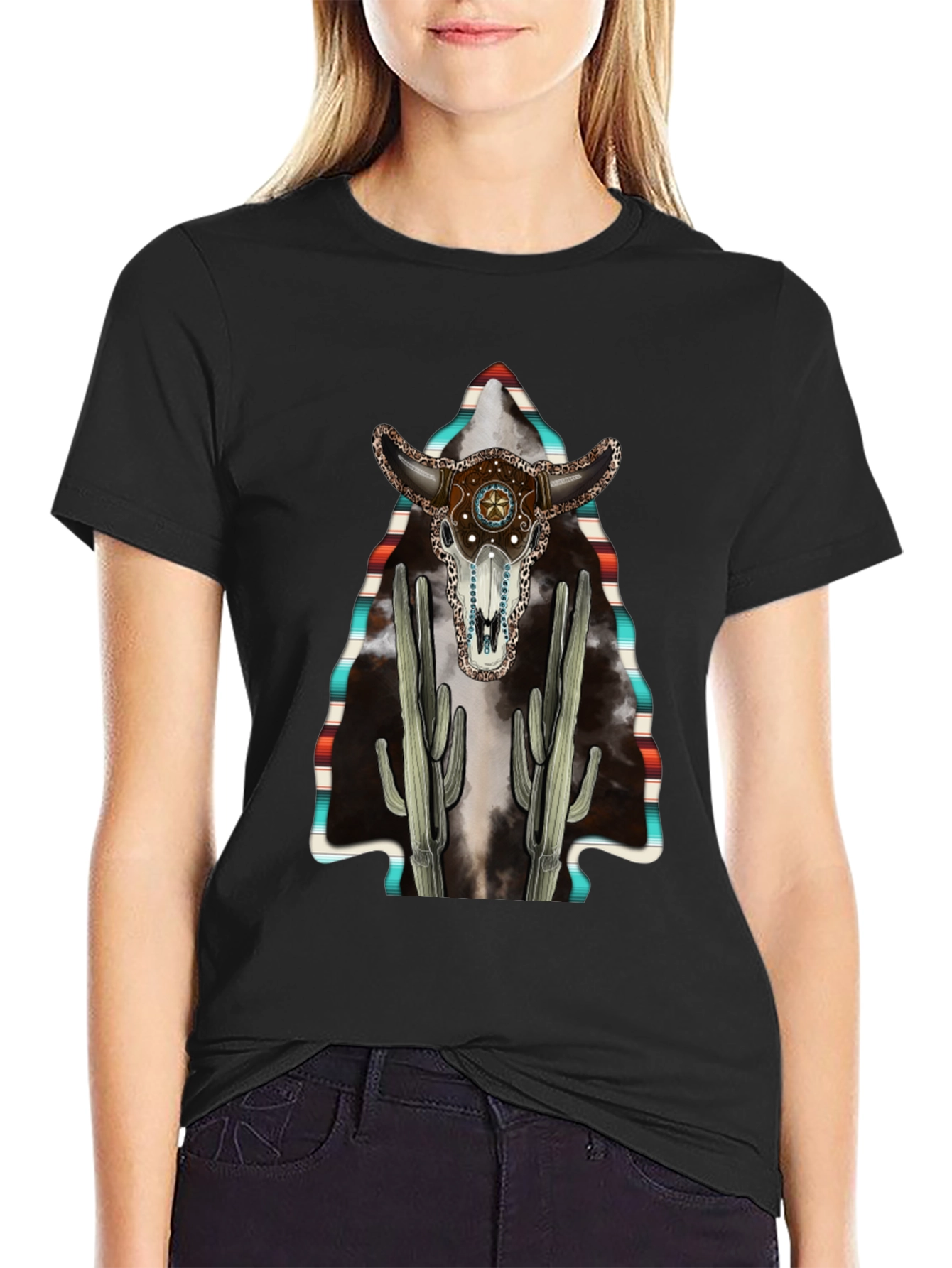Western Bull Skull Cactus T-Shirt