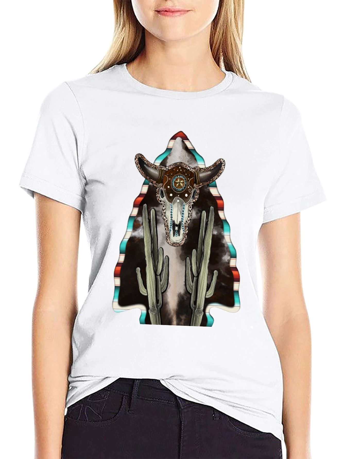 Western Bull Skull Cactus T-Shirt