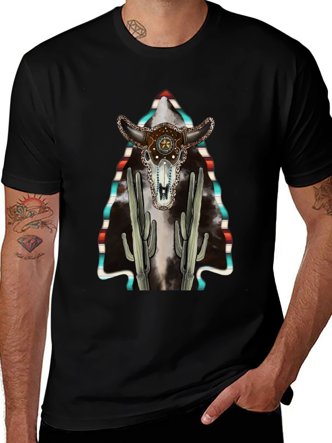 Western Bull Skull Cactus T-Shirt