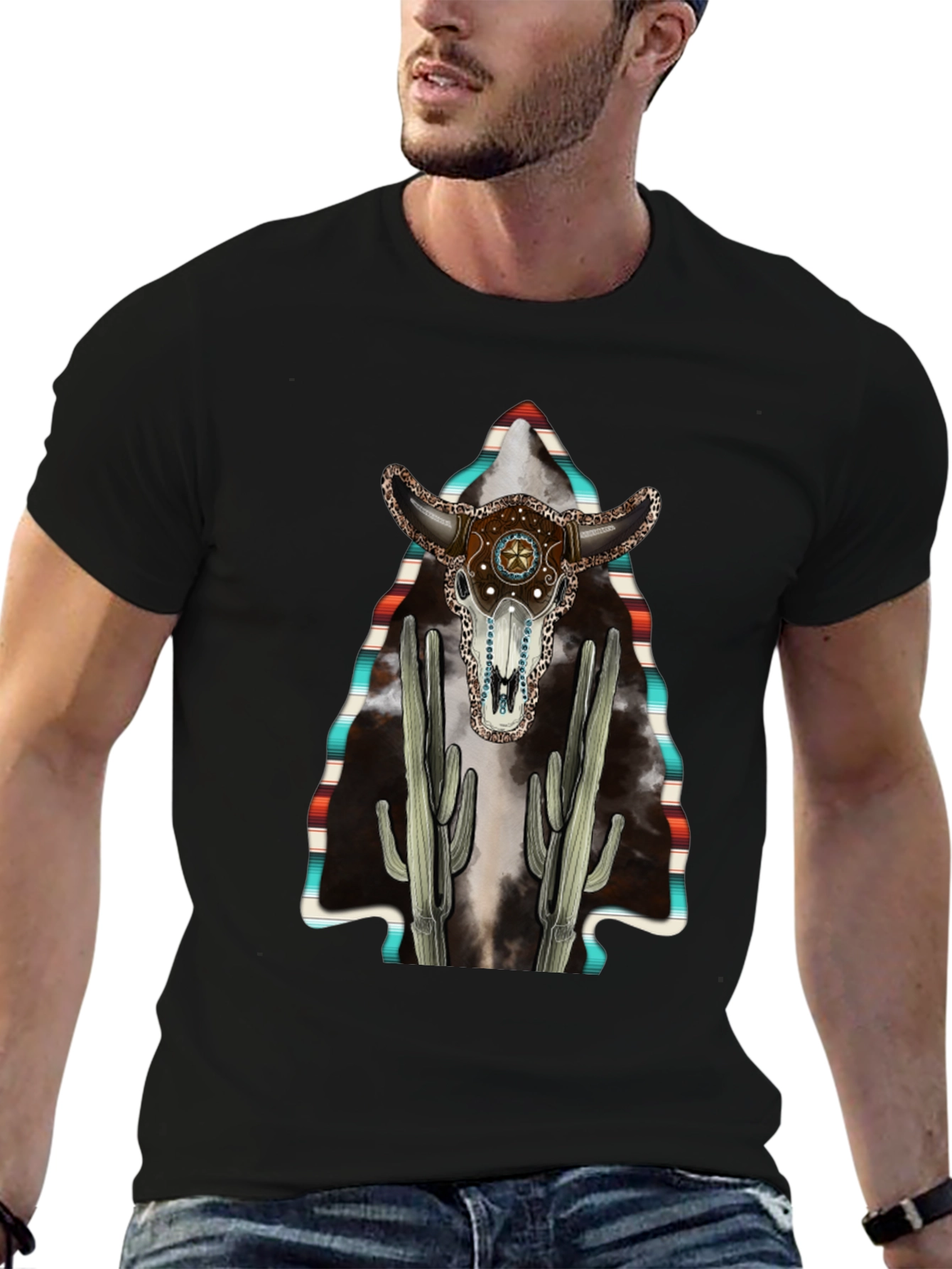 Western Bull Skull Cactus T-Shirt