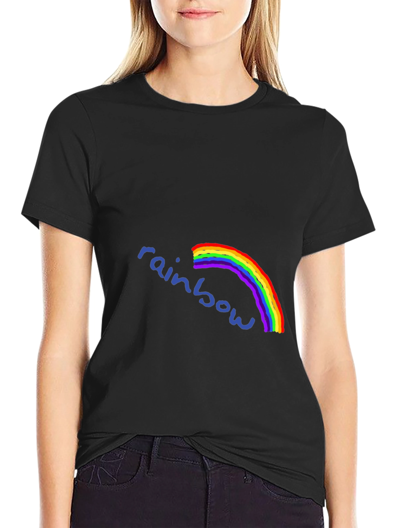 Rainbow Graphic Print Black T-Shirt
