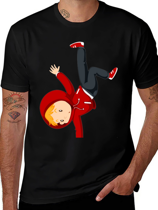 Breakdance Cartoon Graphic Black T-Shirt