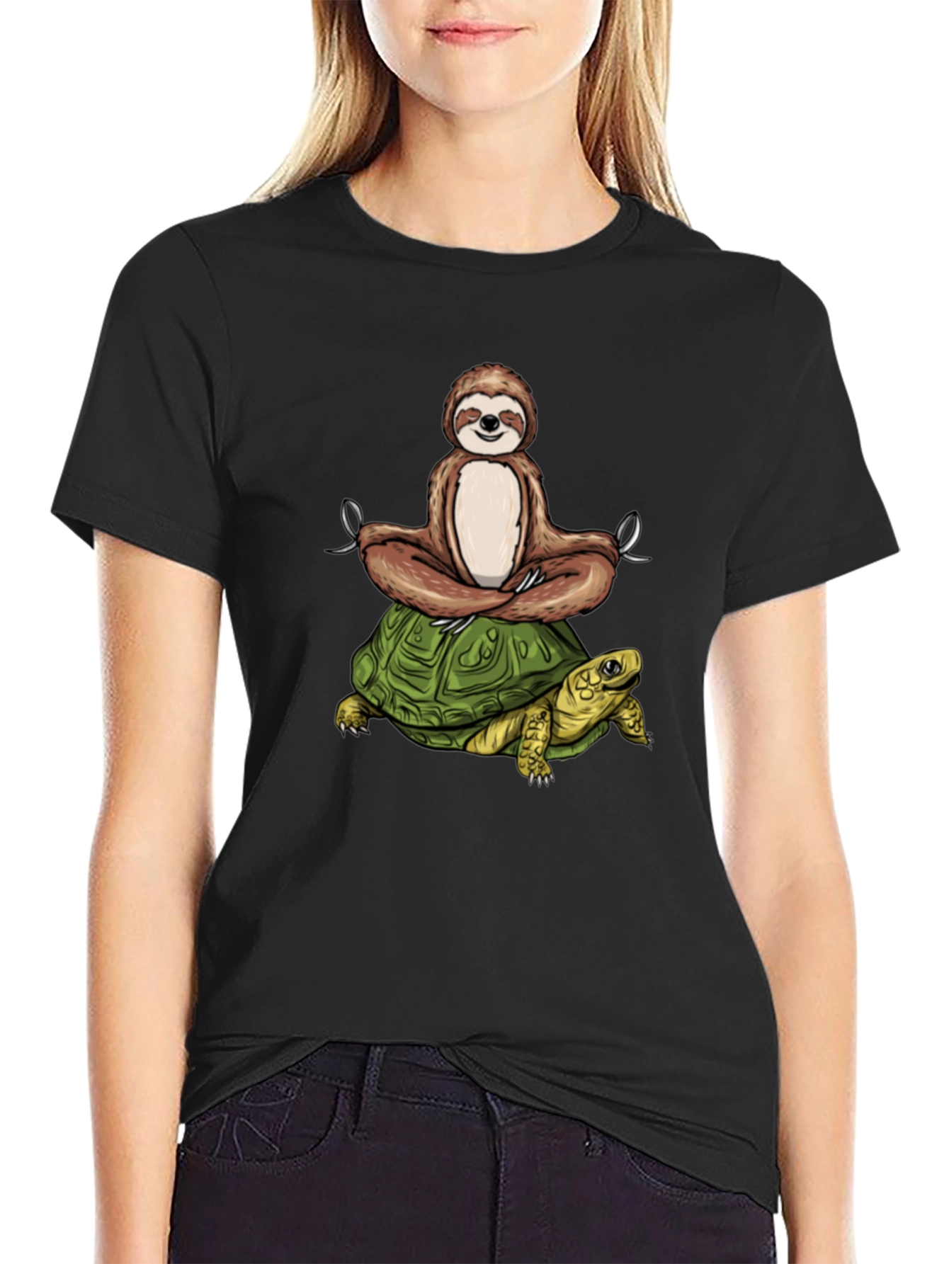Sloth Meditating on Turtle T-Shirt