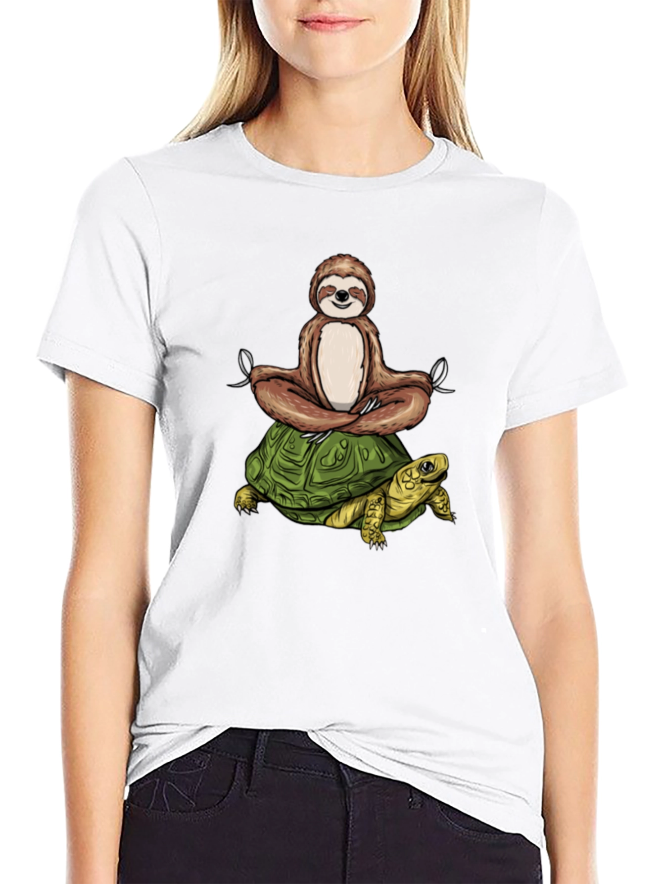 Sloth Meditating on Turtle T-Shirt
