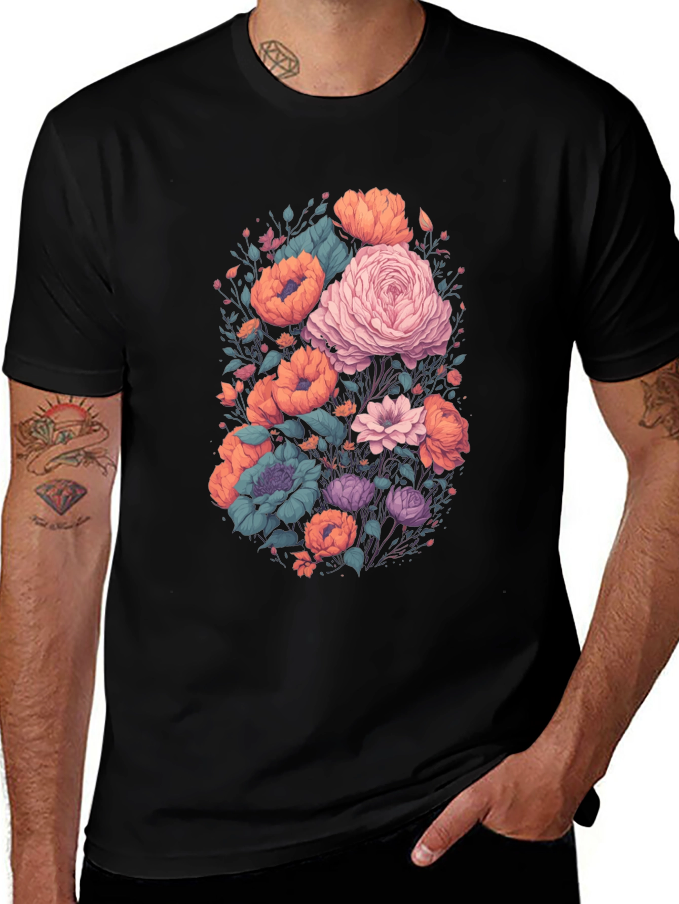 Floral Graphic Black T-Shirt