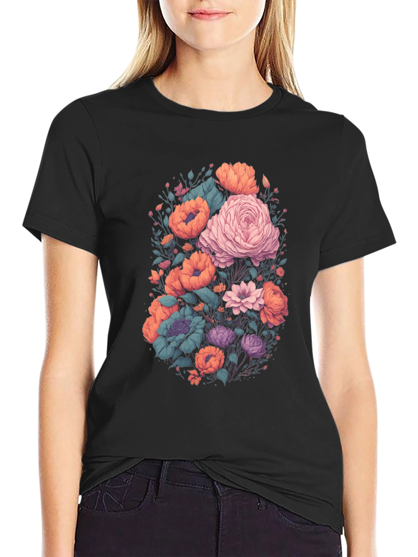 Floral Graphic Black T-Shirt