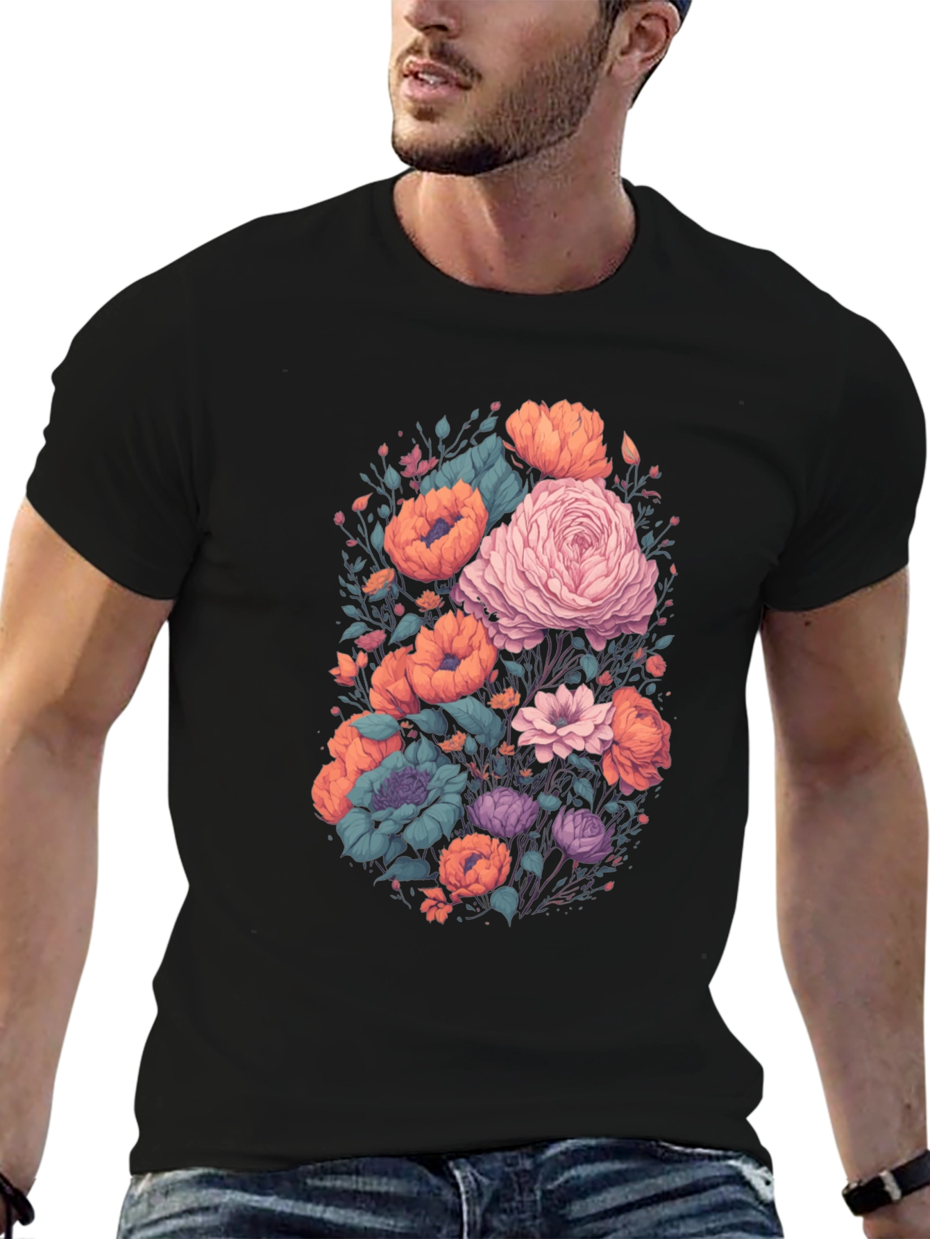 Floral Graphic Black T-Shirt