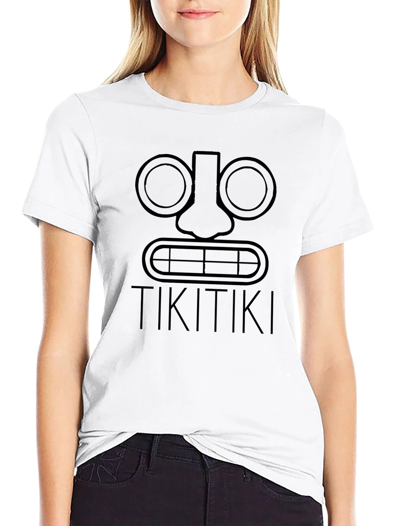 Tiki Head Graphic Tee - Black Cotton T-Shirt