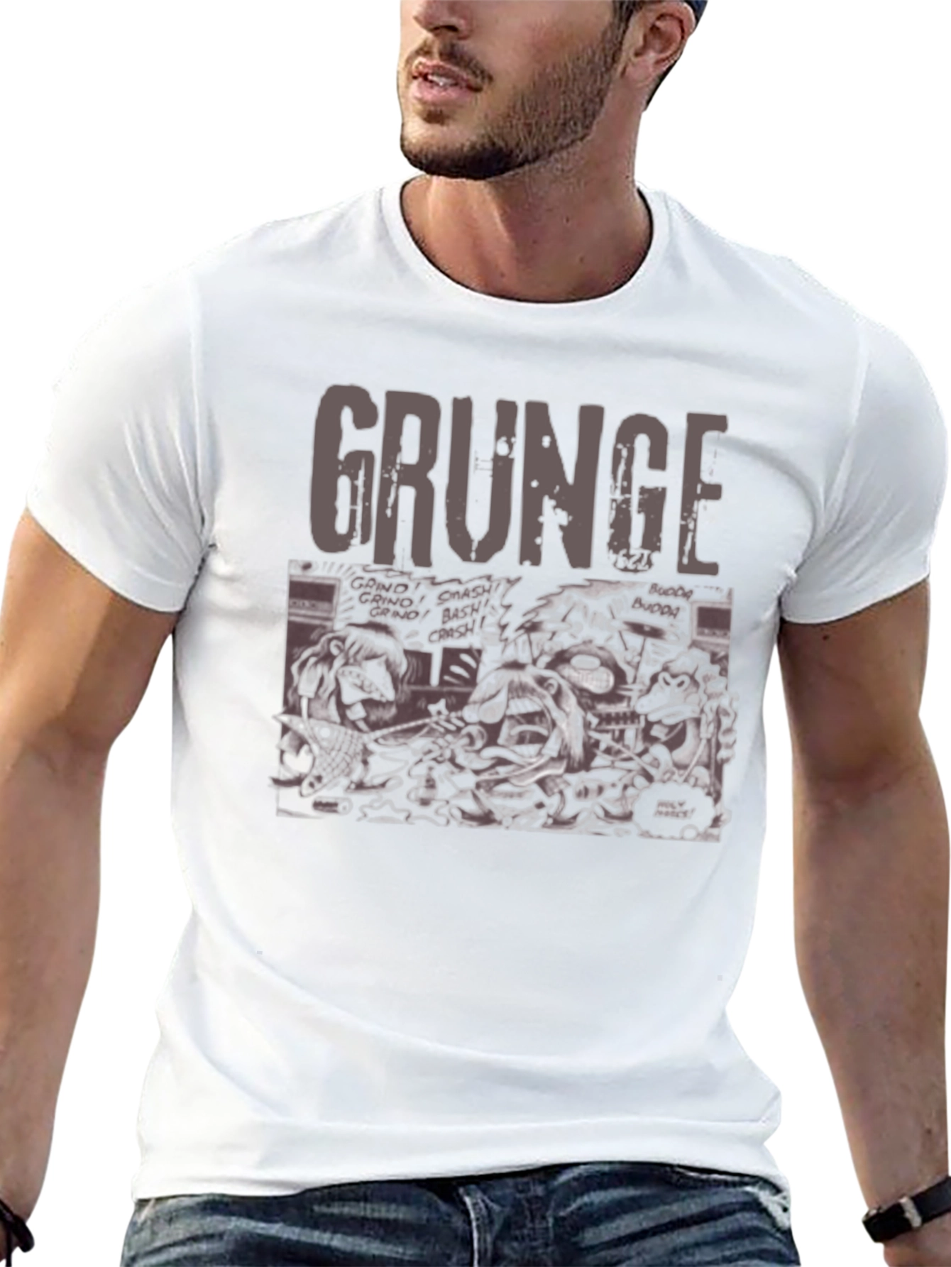 Grunge Graphic Print Crew Neck T-Shirt