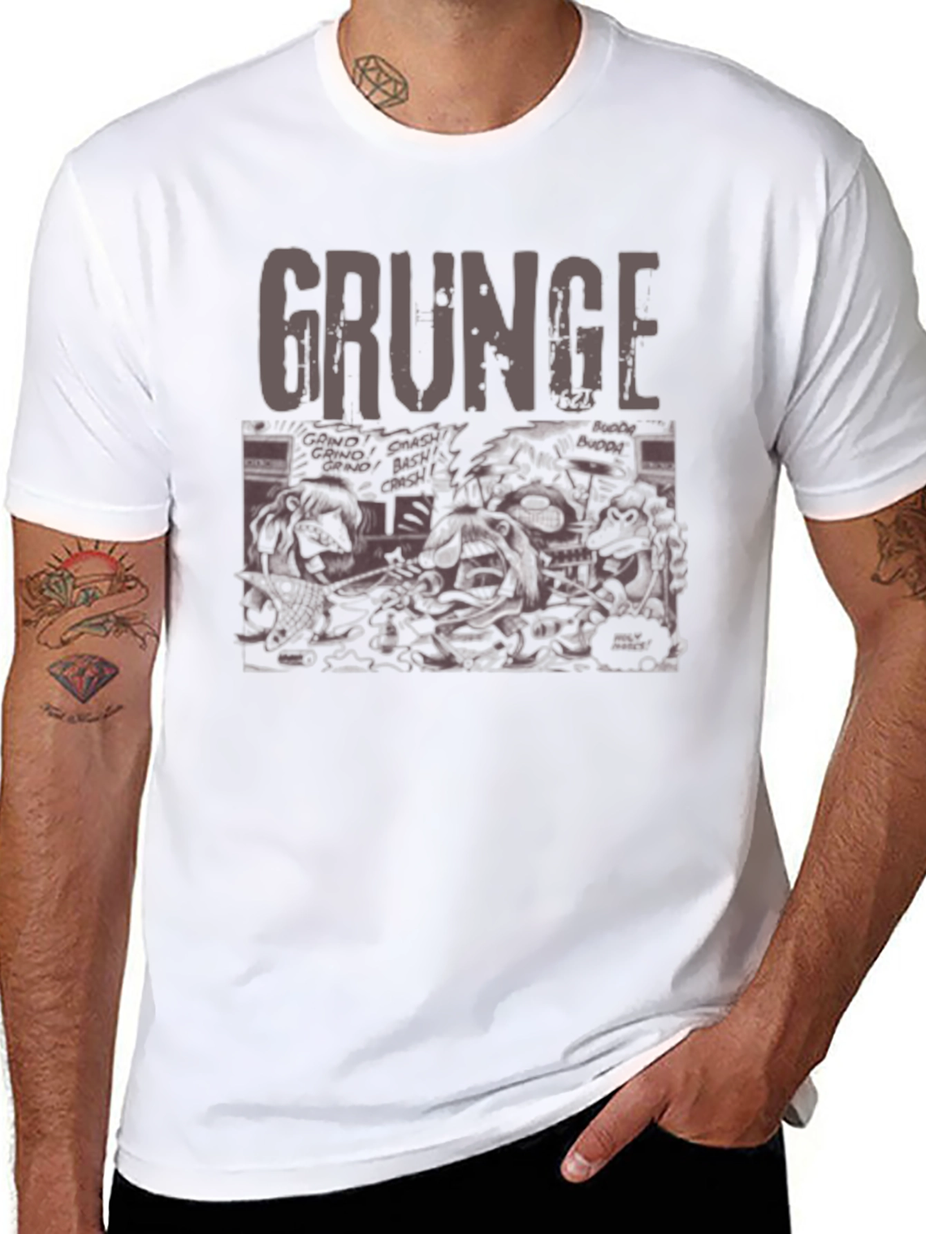 Grunge Graphic Print Crew Neck T-Shirt