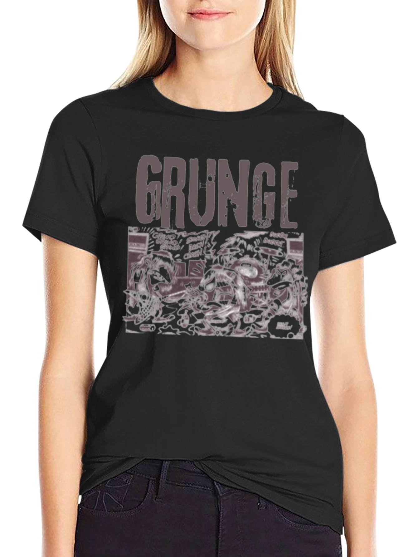Grunge Graphic Print Crew Neck T-Shirt