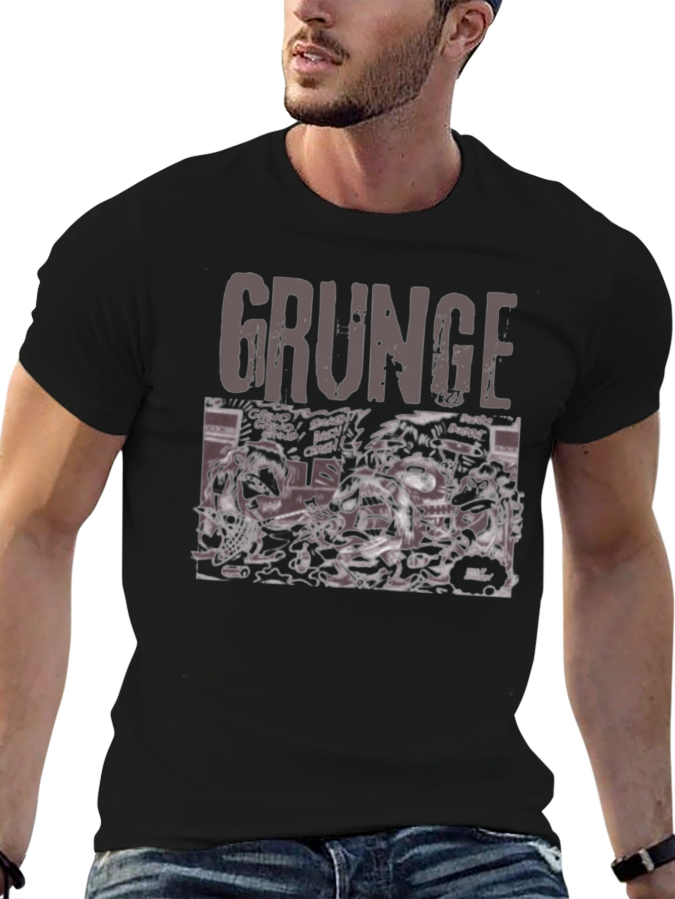 Grunge Graphic Print Crew Neck T-Shirt