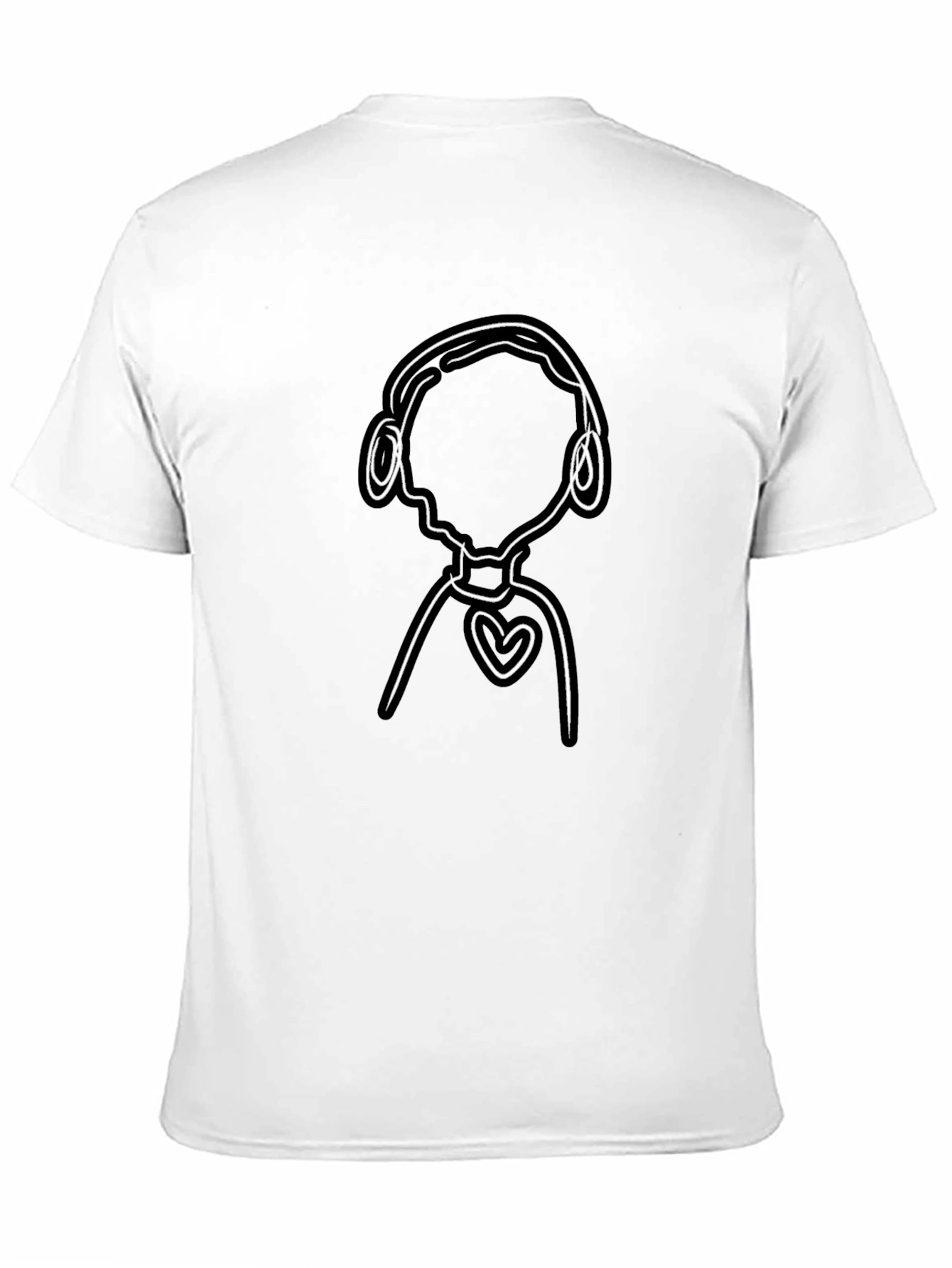 Line Art Heart Headphones Black T-Shirt