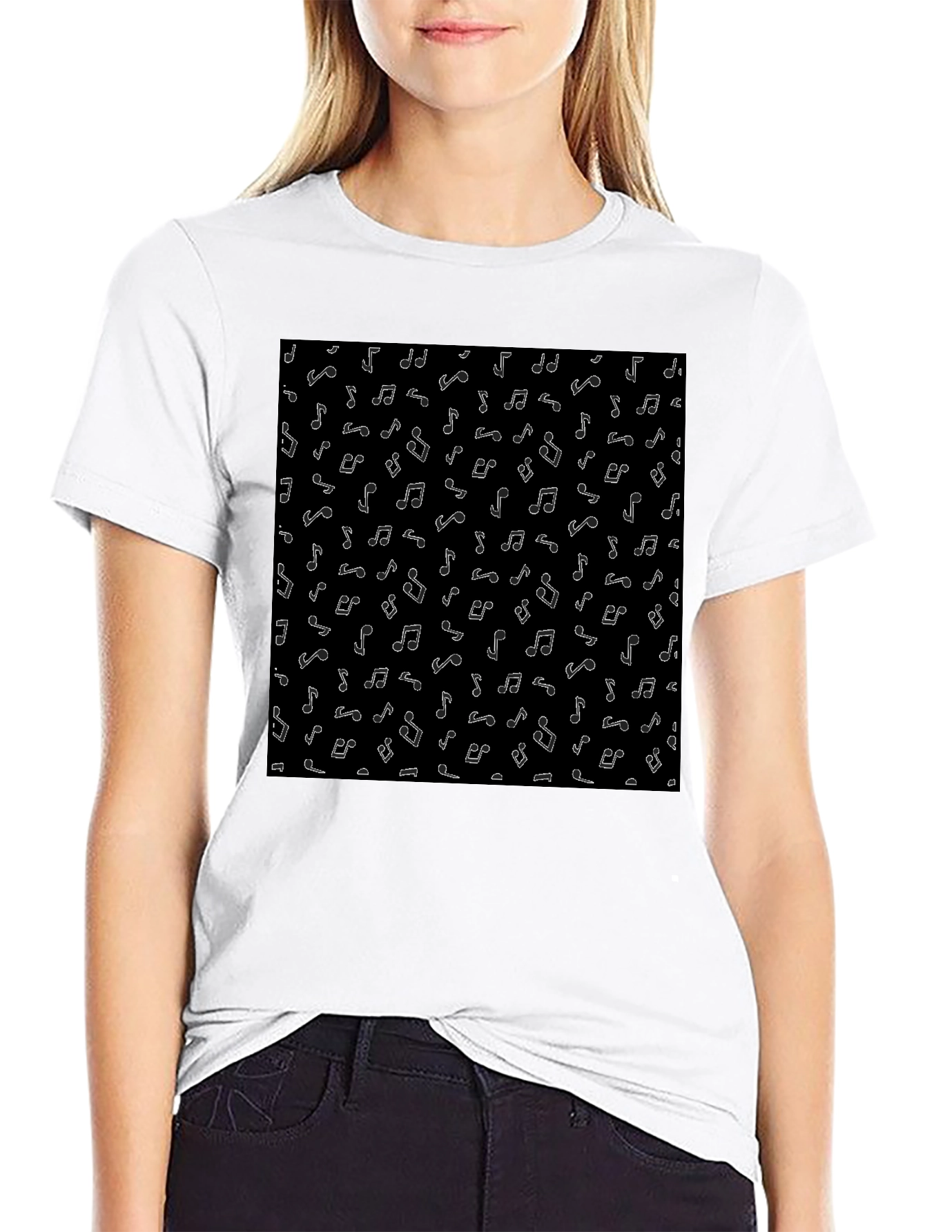 Musical Note Pattern Black T-Shirt