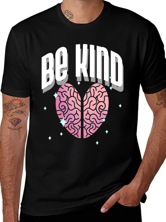 Be Kind Brain Heart Graphic Tee - Black Cotton T-Shirt