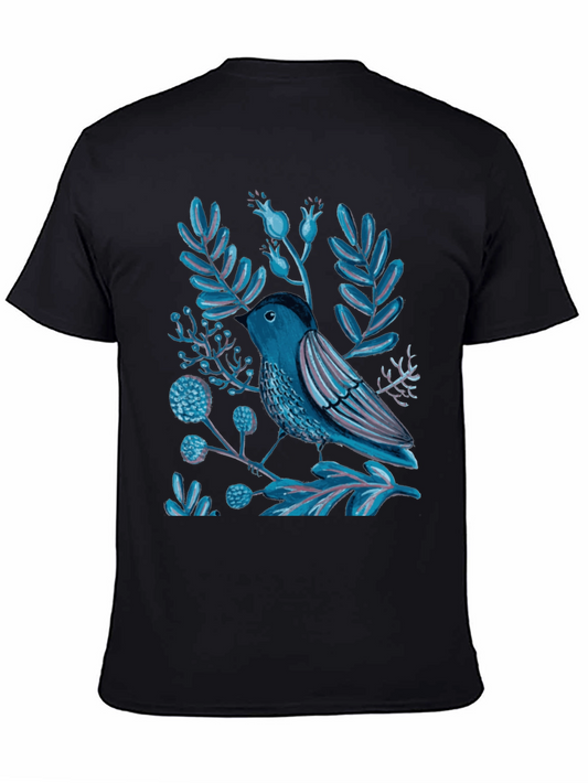 Blue Bird Floral Graphic Tee - Nature Inspired Fashion
