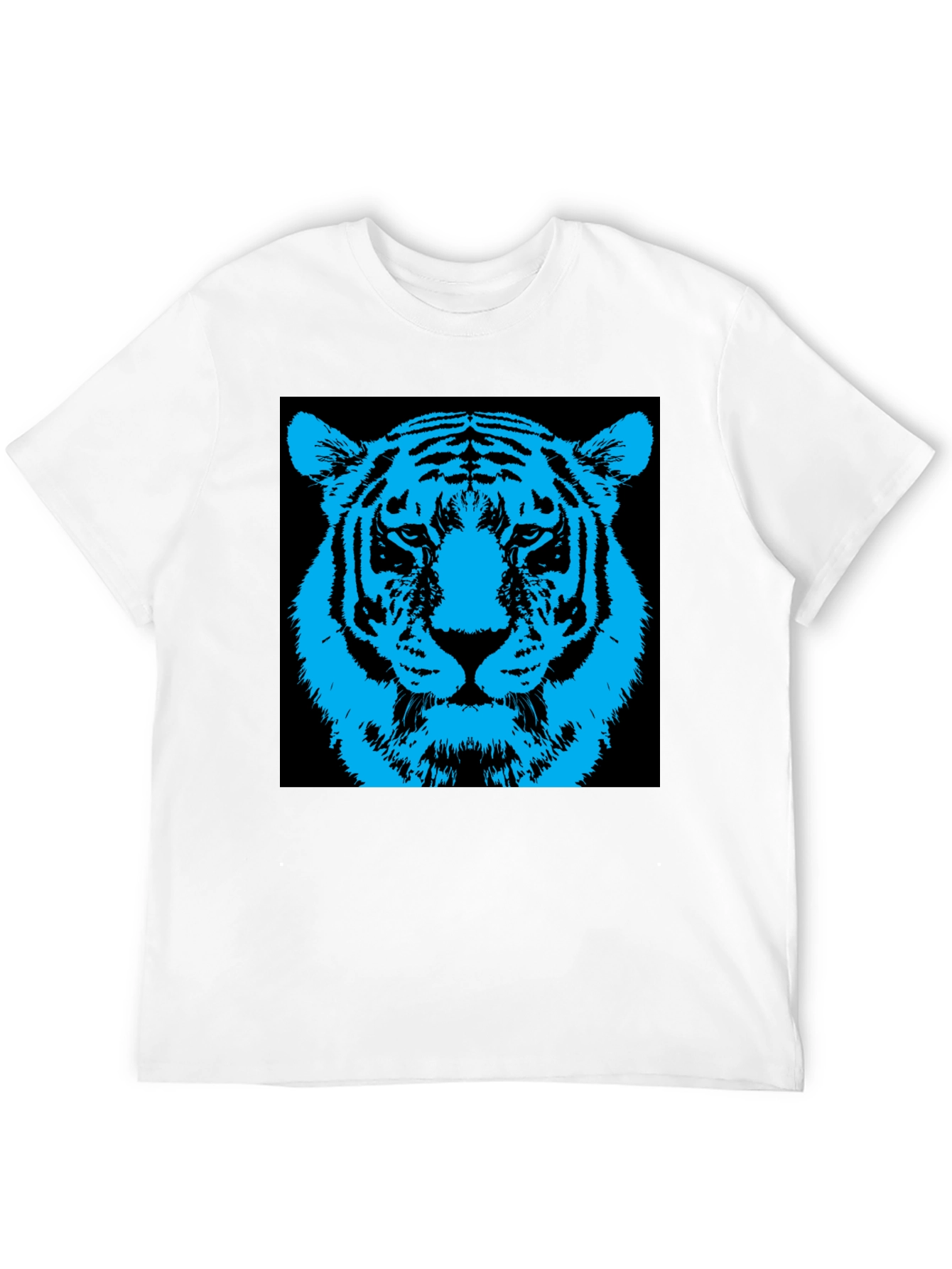 Vibrant Blue Tiger Graphic Print Black T-Shirt
