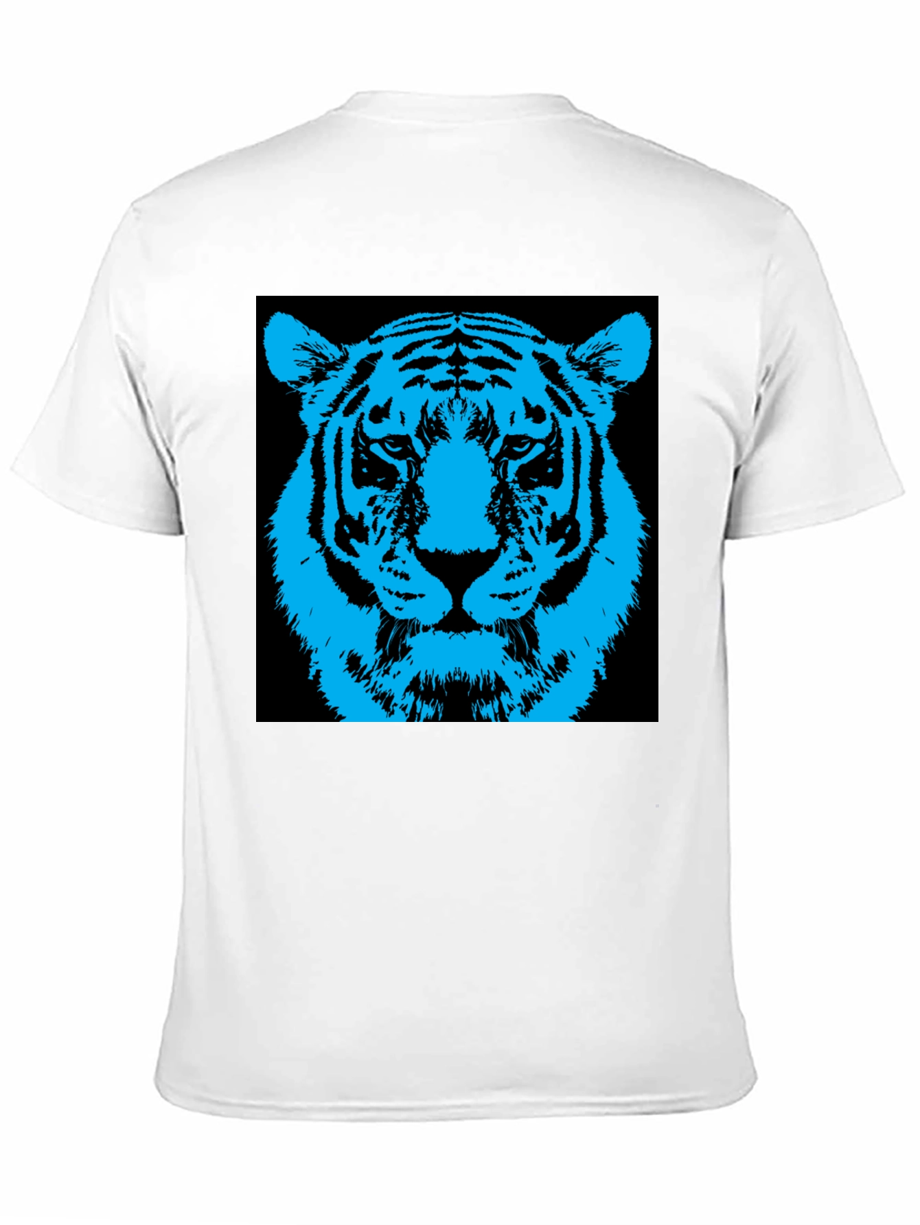Vibrant Blue Tiger Graphic Print Black T-Shirt