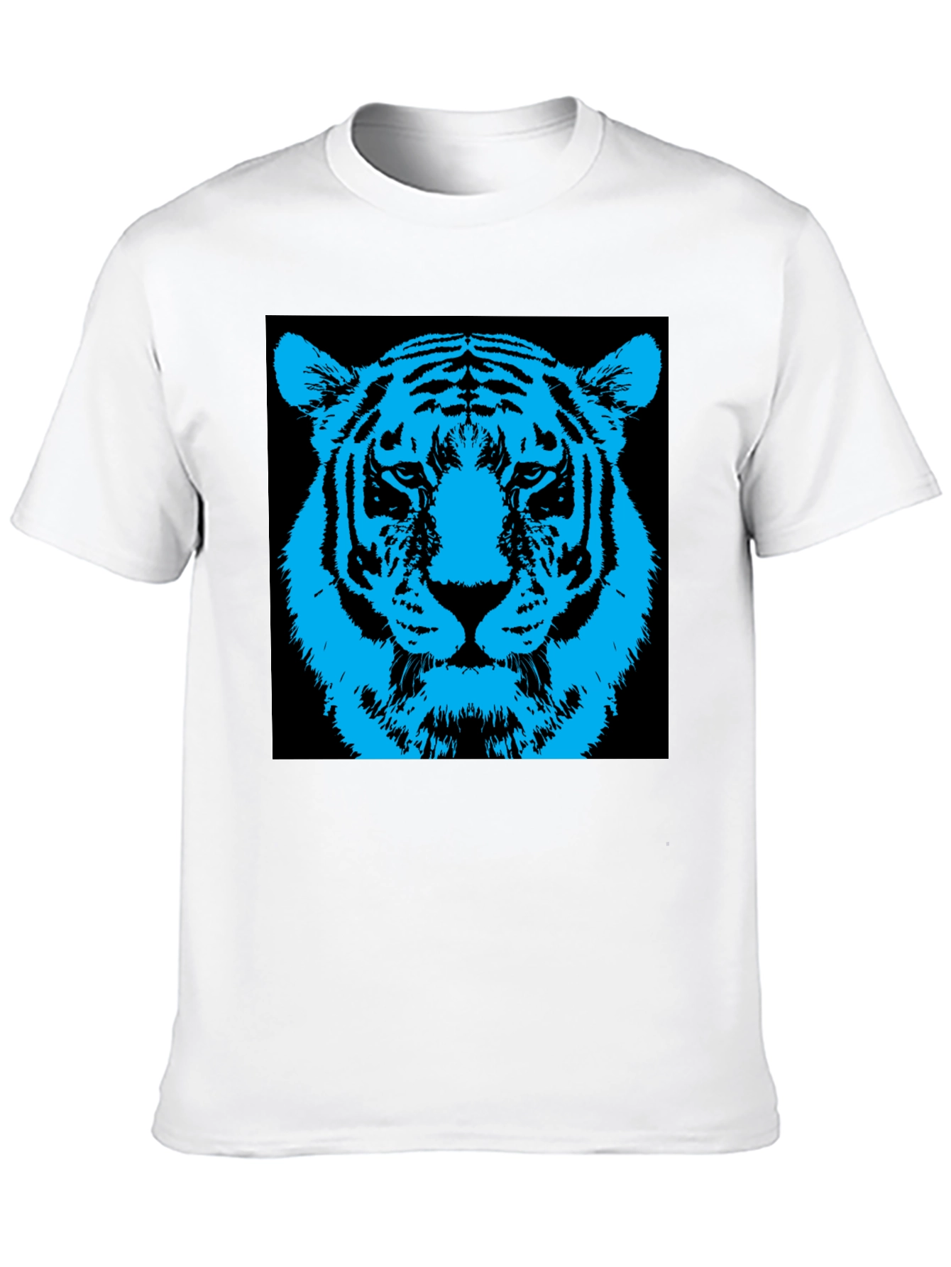 Vibrant Blue Tiger Graphic Print Black T-Shirt
