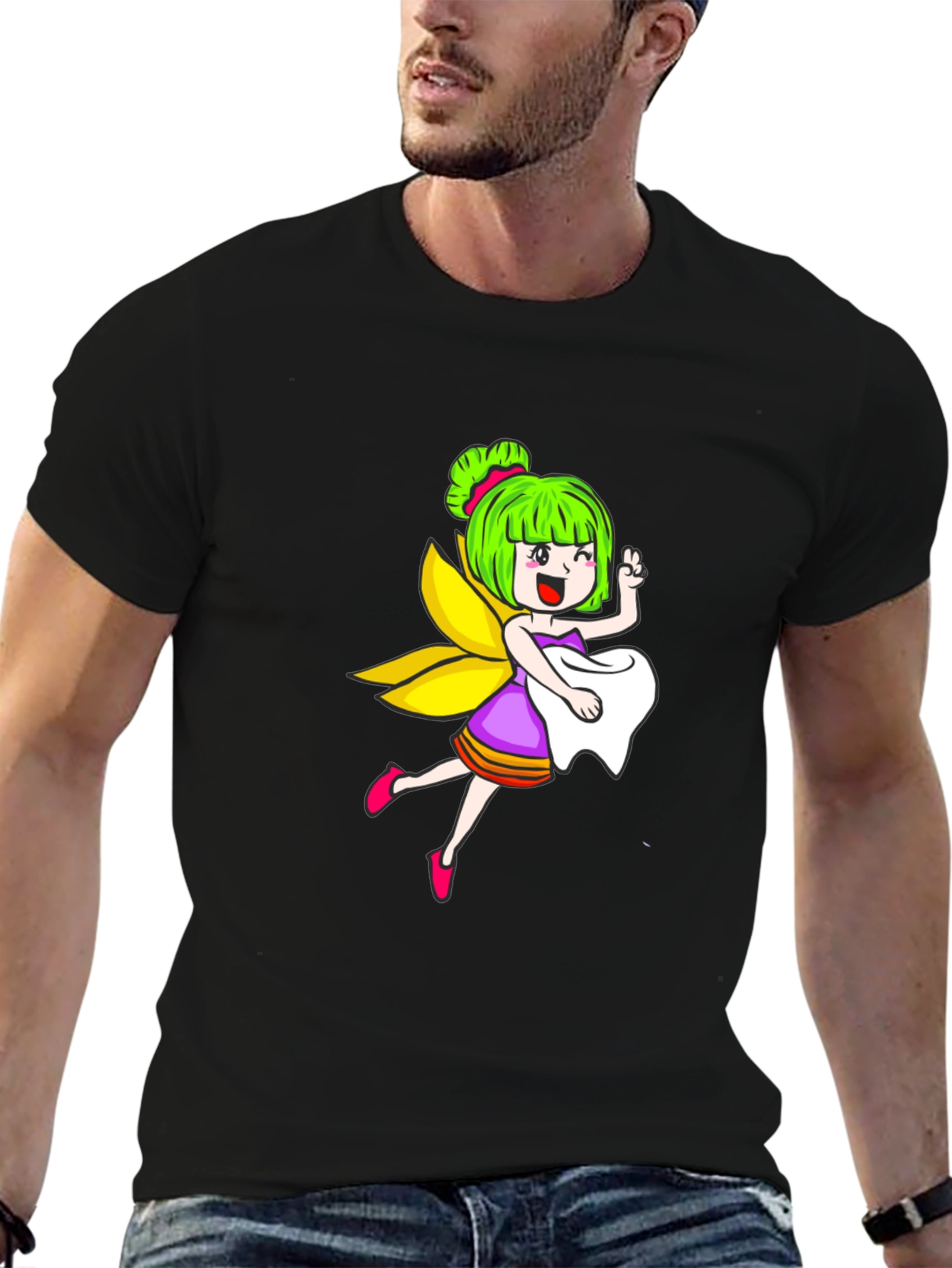 Cute Fairy Graphic Black T-Shirt