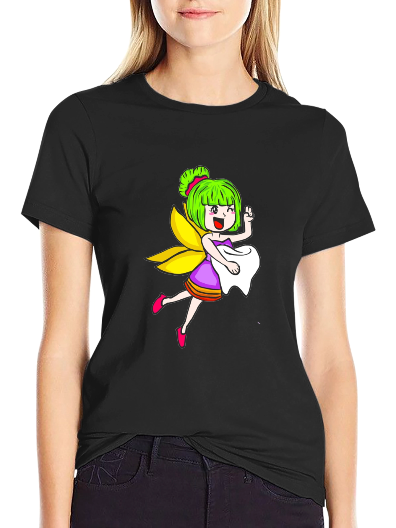 Cute Fairy Graphic Black T-Shirt