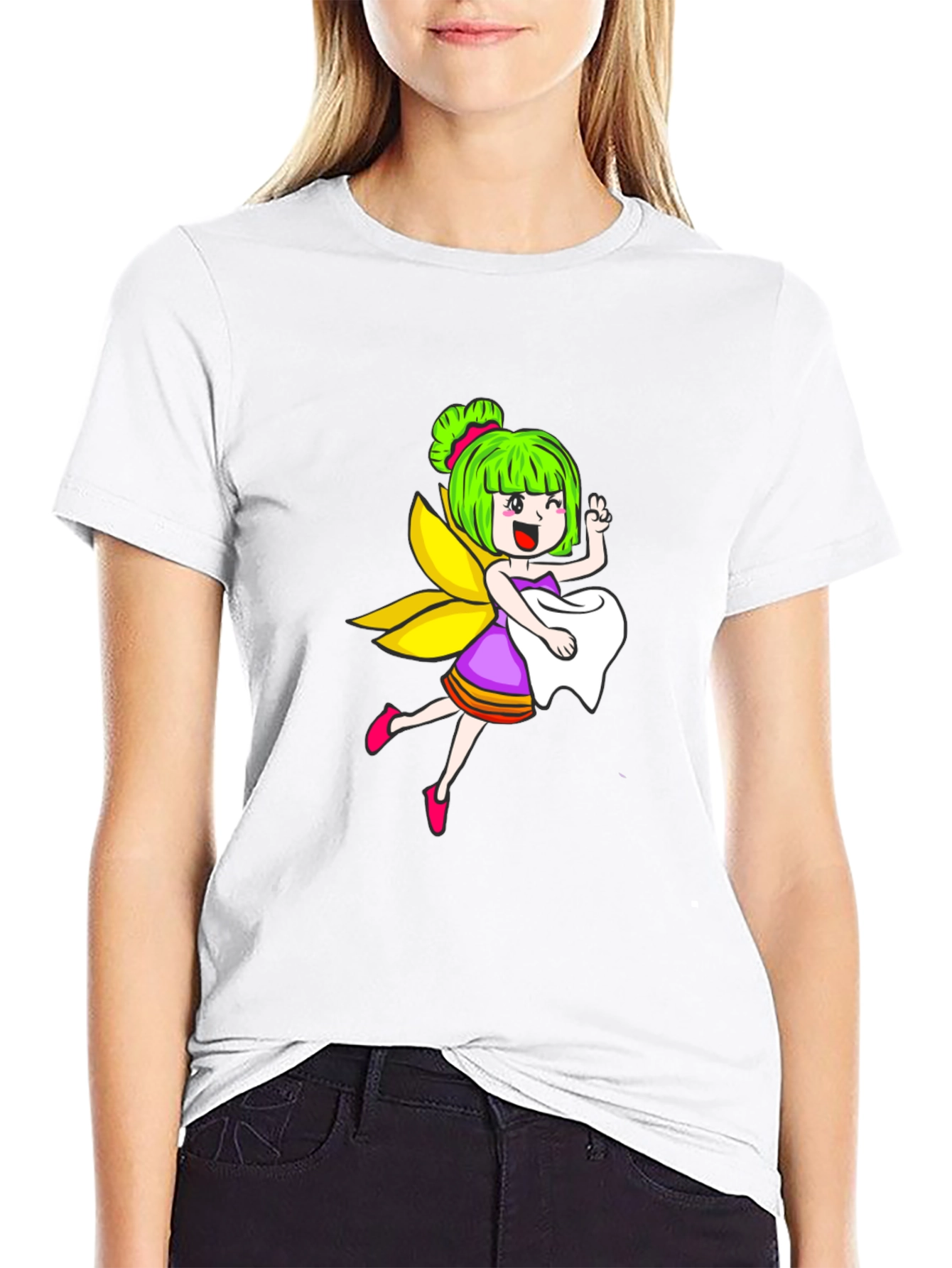 Cute Fairy Graphic Black T-Shirt