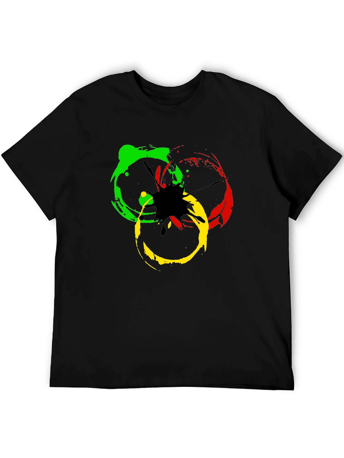 Rasta Splash Graphic Tee - Black Cotton T-Shirt