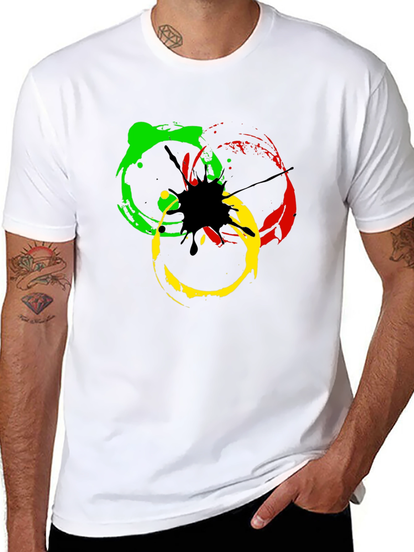 Rasta Splash Graphic Tee - Black Cotton T-Shirt