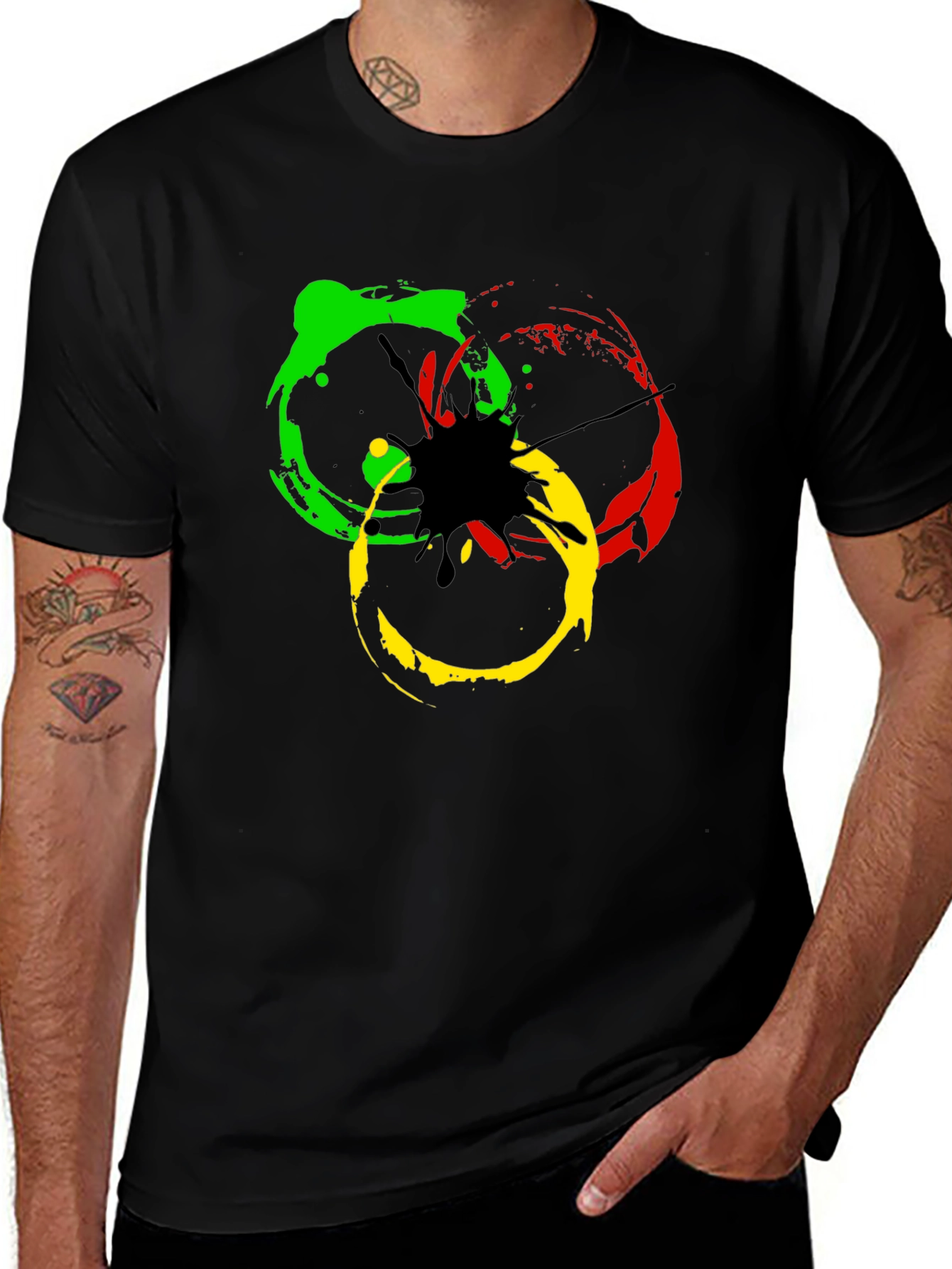 Rasta Splash Graphic Tee - Black Cotton T-Shirt