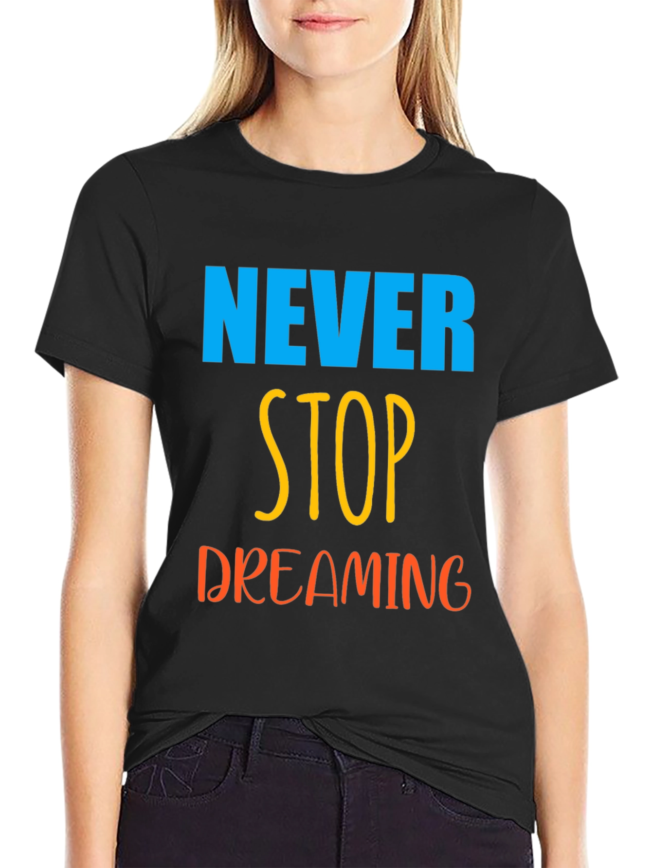 Never Stop Dreaming Black Graphic Tee