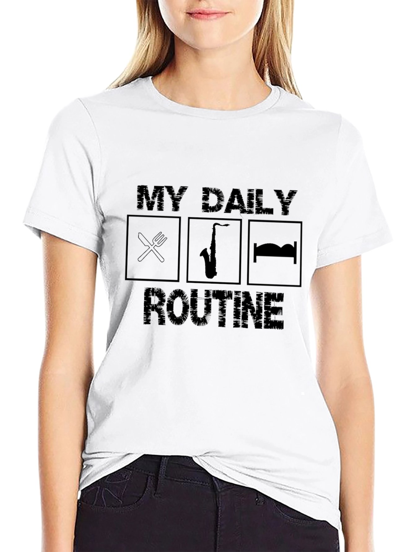 My Daily Routine Saxophone T-Shirt Black Cotton