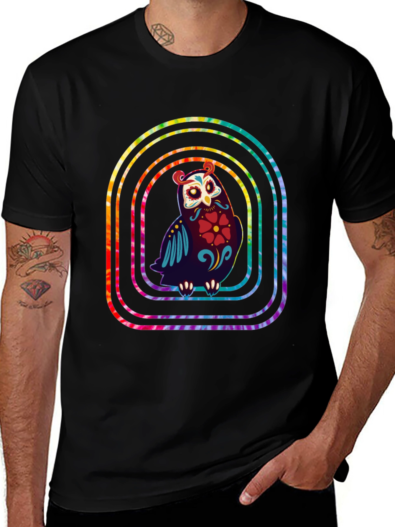 Rainbow Owl Graphic Tee - Unique Design