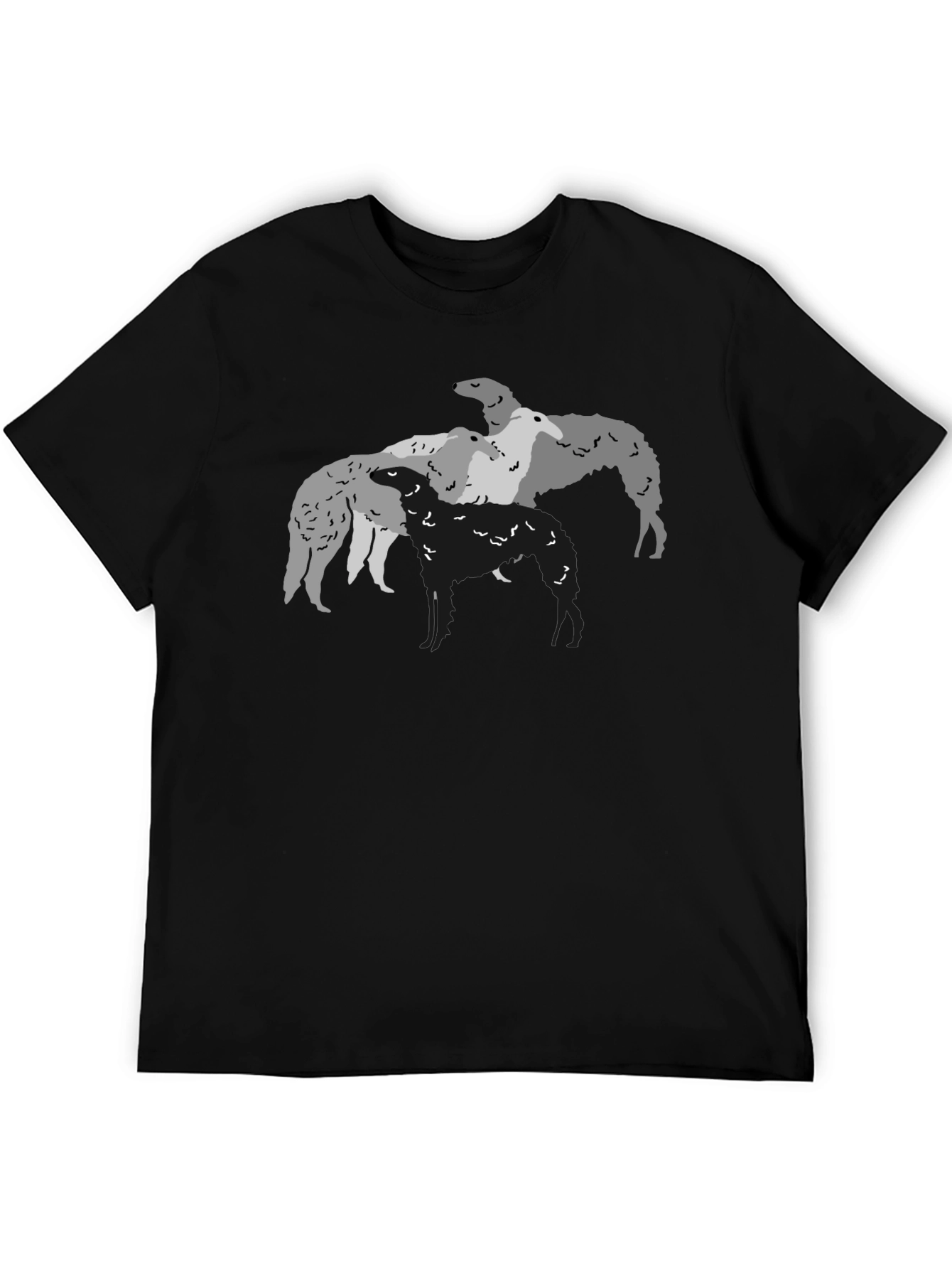 Borzoi Dog T-Shirt Black Crew Neck Graphic Tee