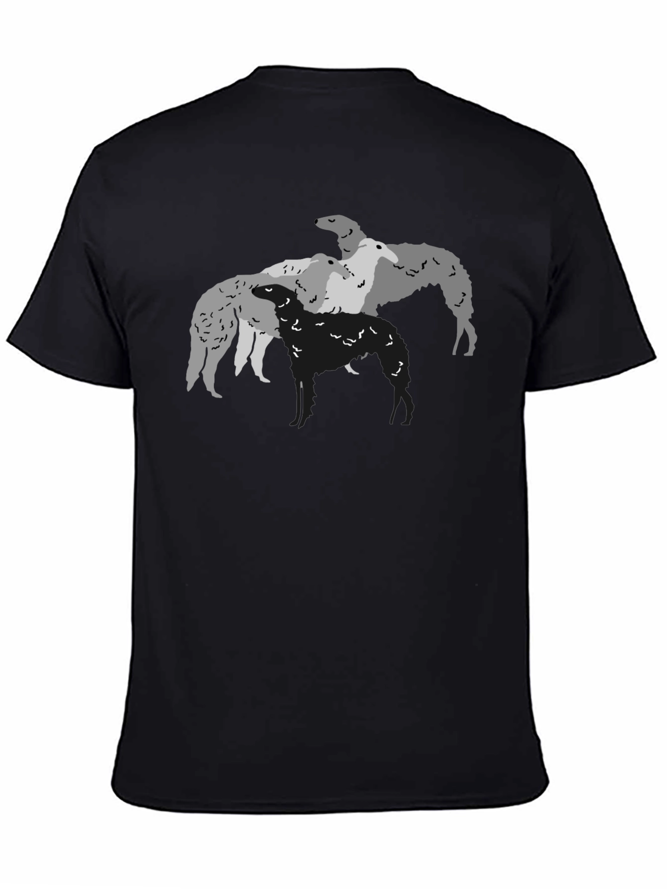 Borzoi Dog T-Shirt Black Crew Neck Graphic Tee