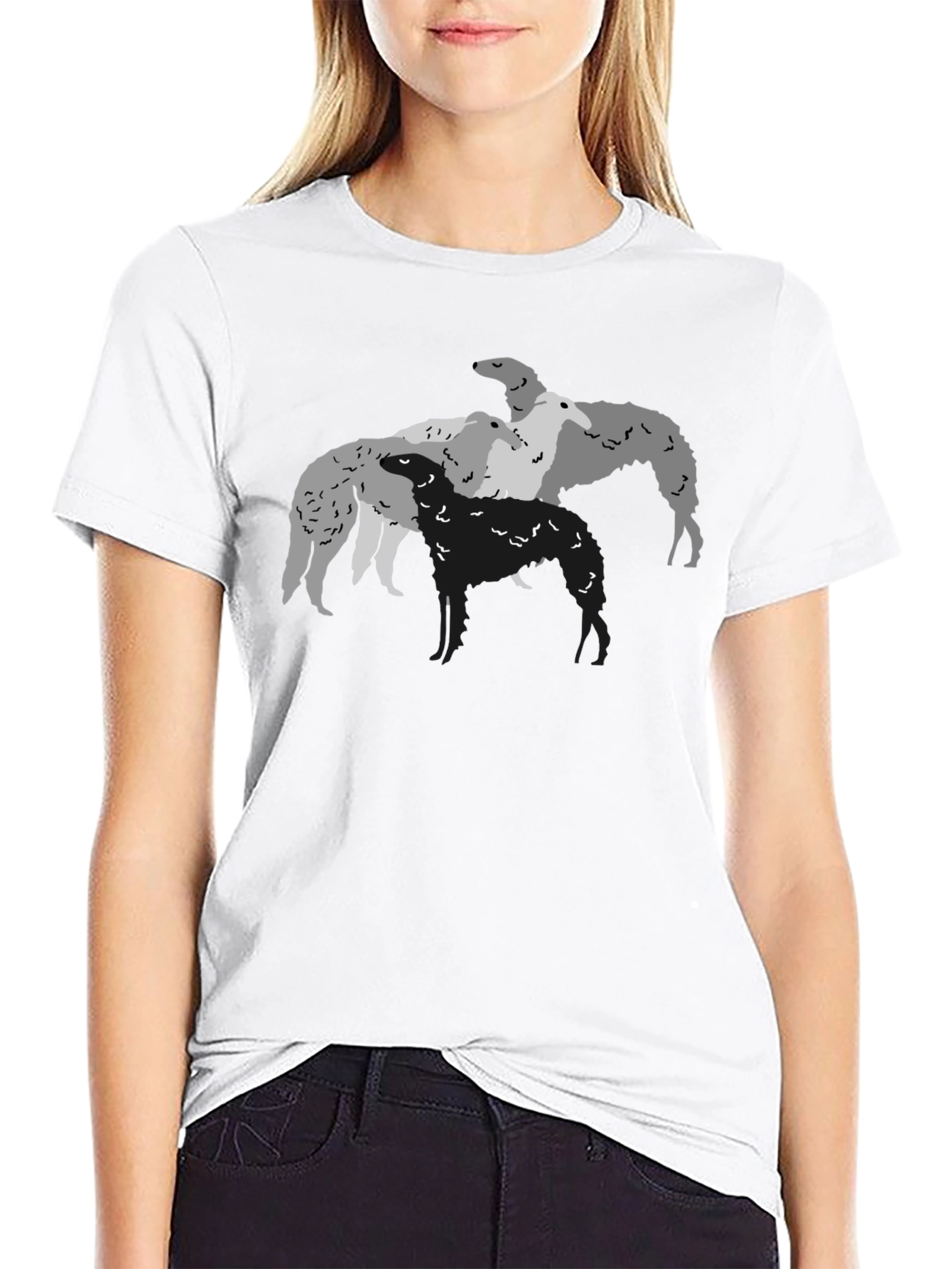 Borzoi Dog T-Shirt Black Crew Neck Graphic Tee
