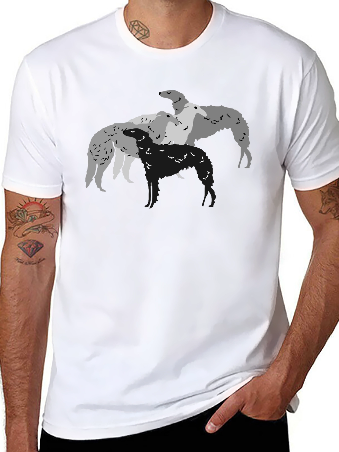 Borzoi Dog T-Shirt Black Crew Neck Graphic Tee