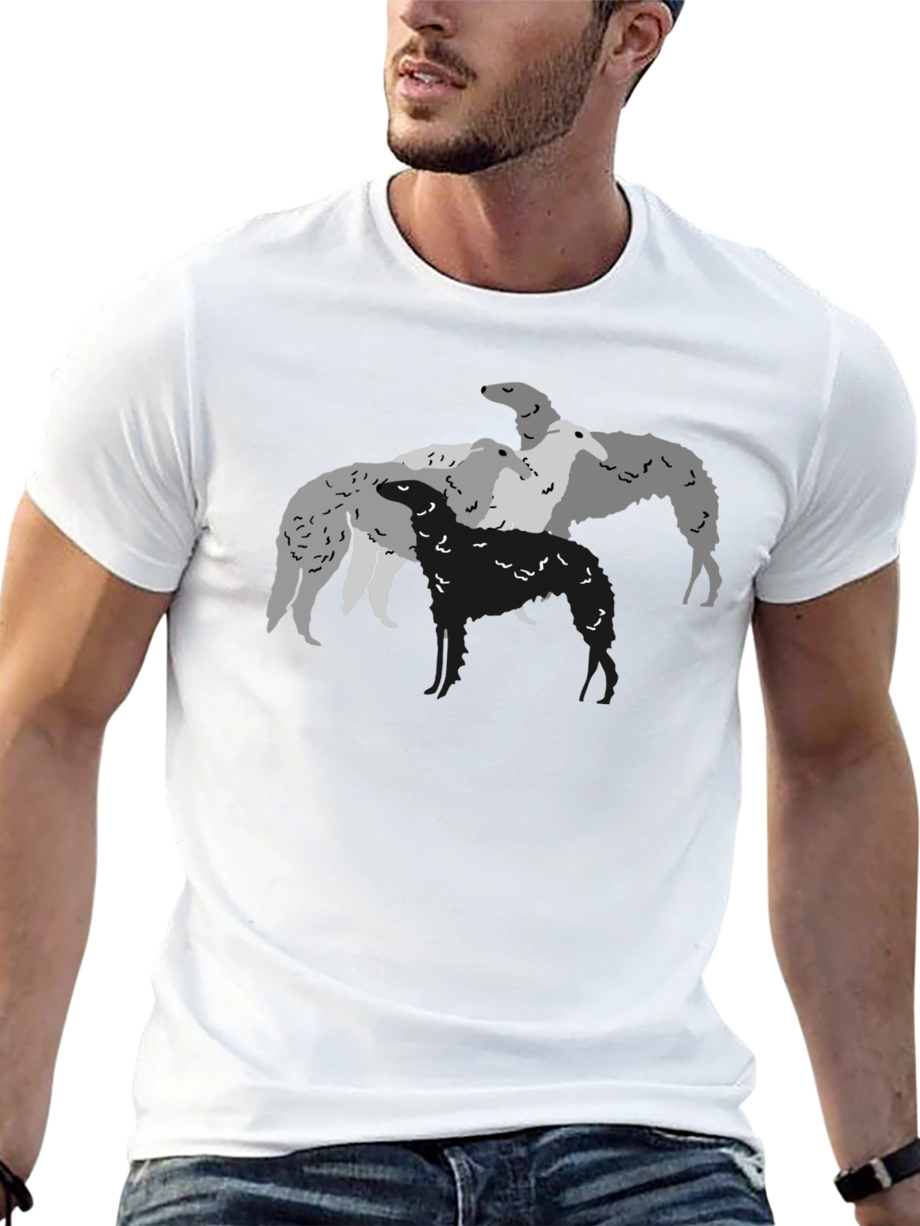 Borzoi Dog T-Shirt Black Crew Neck Graphic Tee