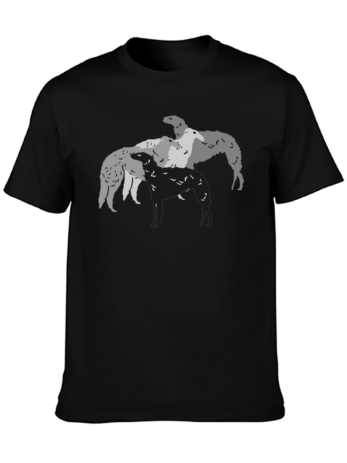 Borzoi Dog T-Shirt Black Crew Neck Graphic Tee