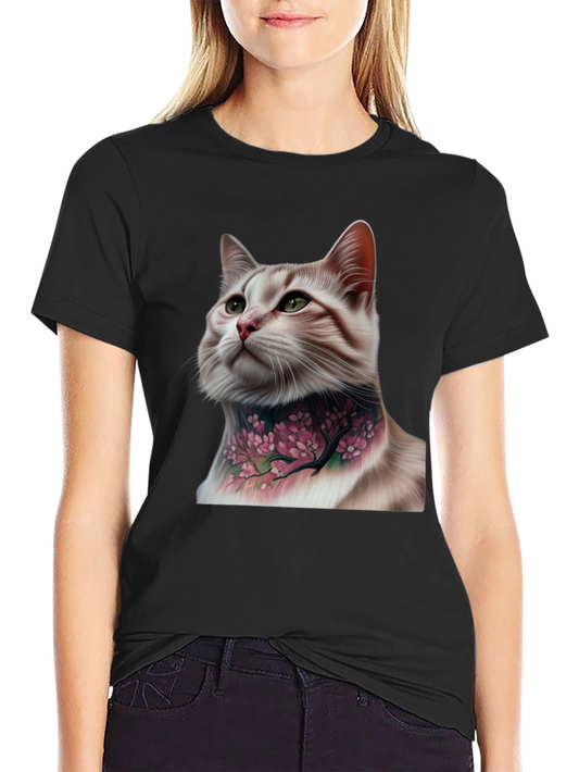 Cat with Floral Tattoo Graphic Tee