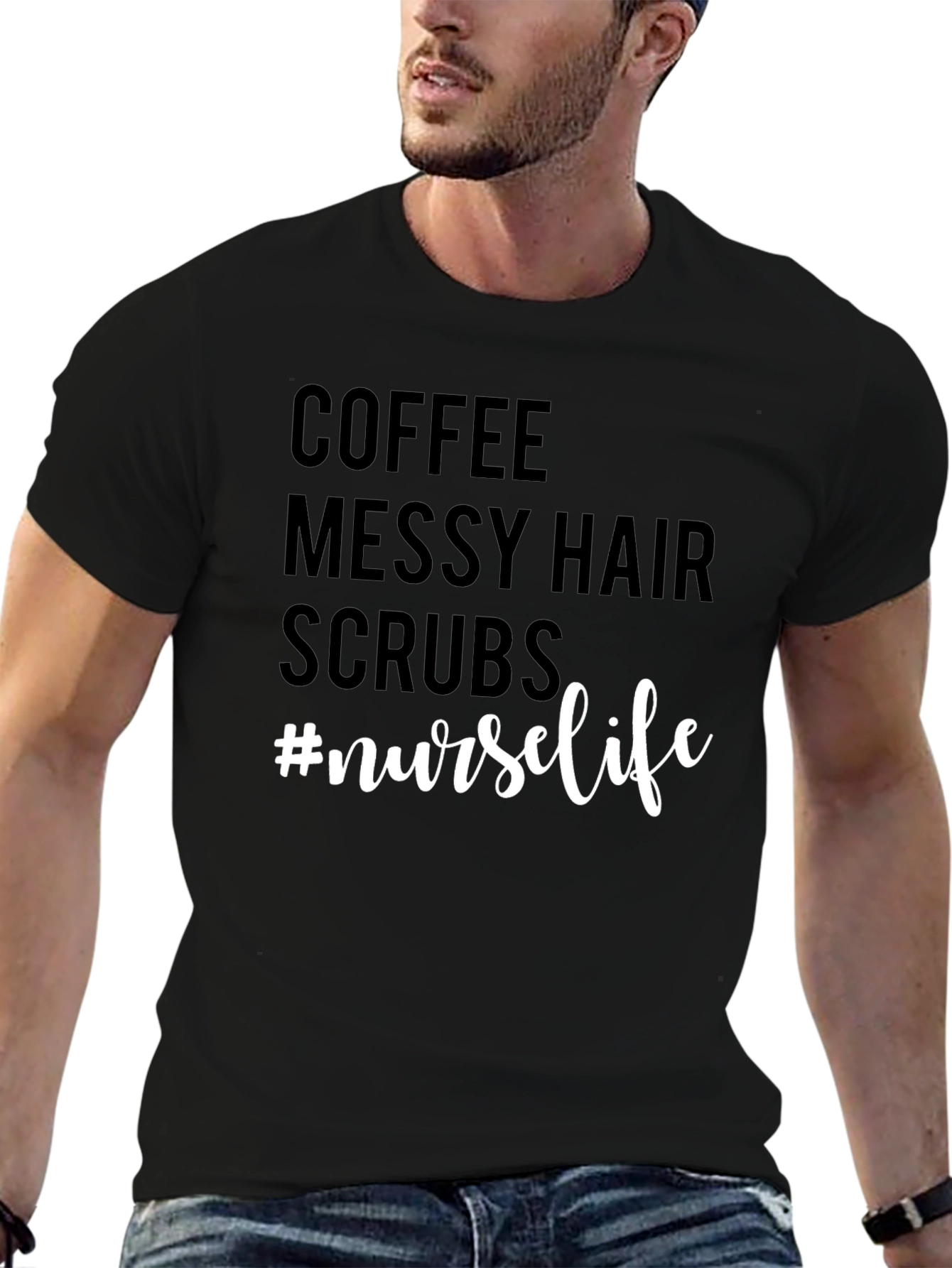 Coffee Messy Hair Scrubs #nurselife T-shirt