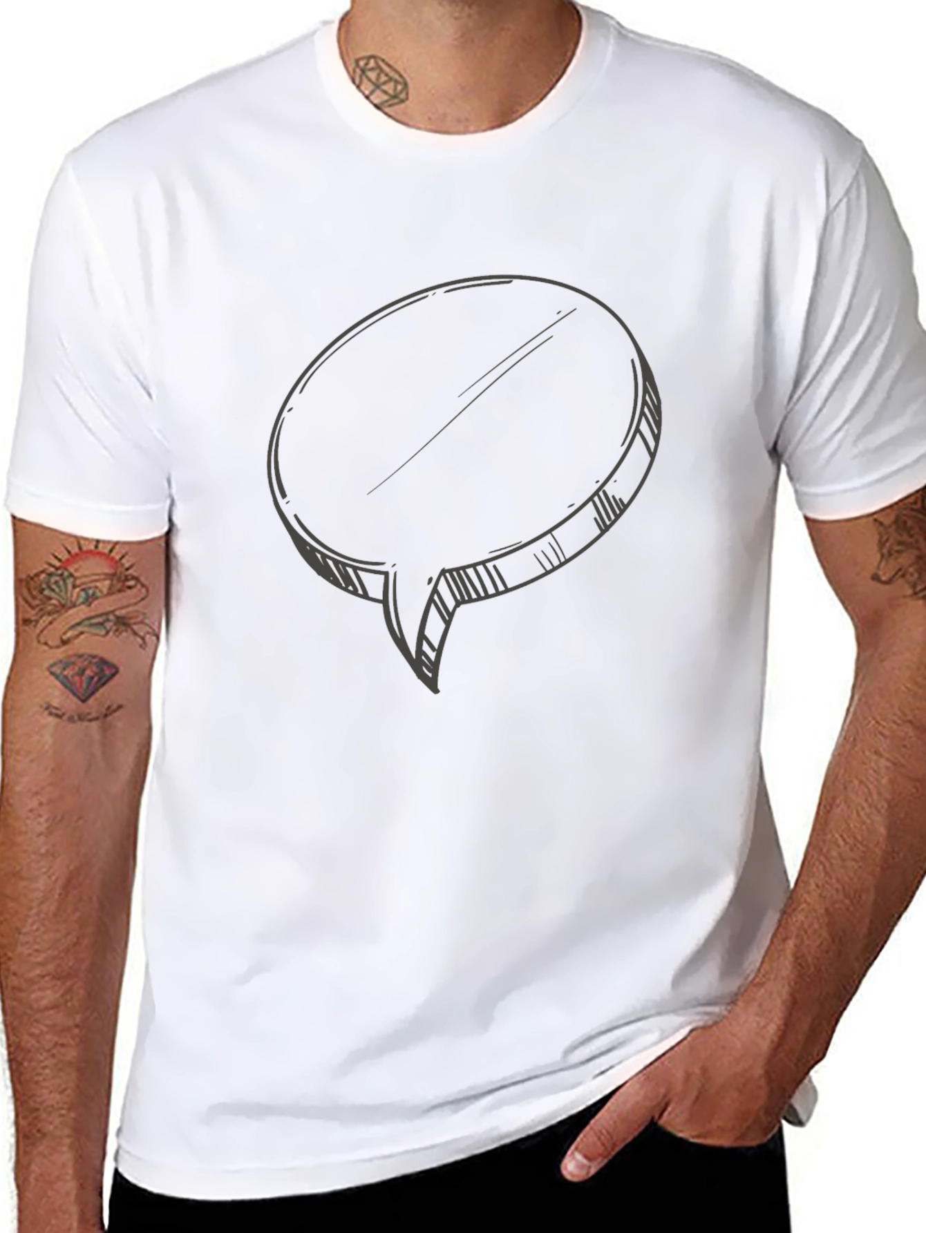 Mens Black T-Shirt with Speech Bubble Graphic