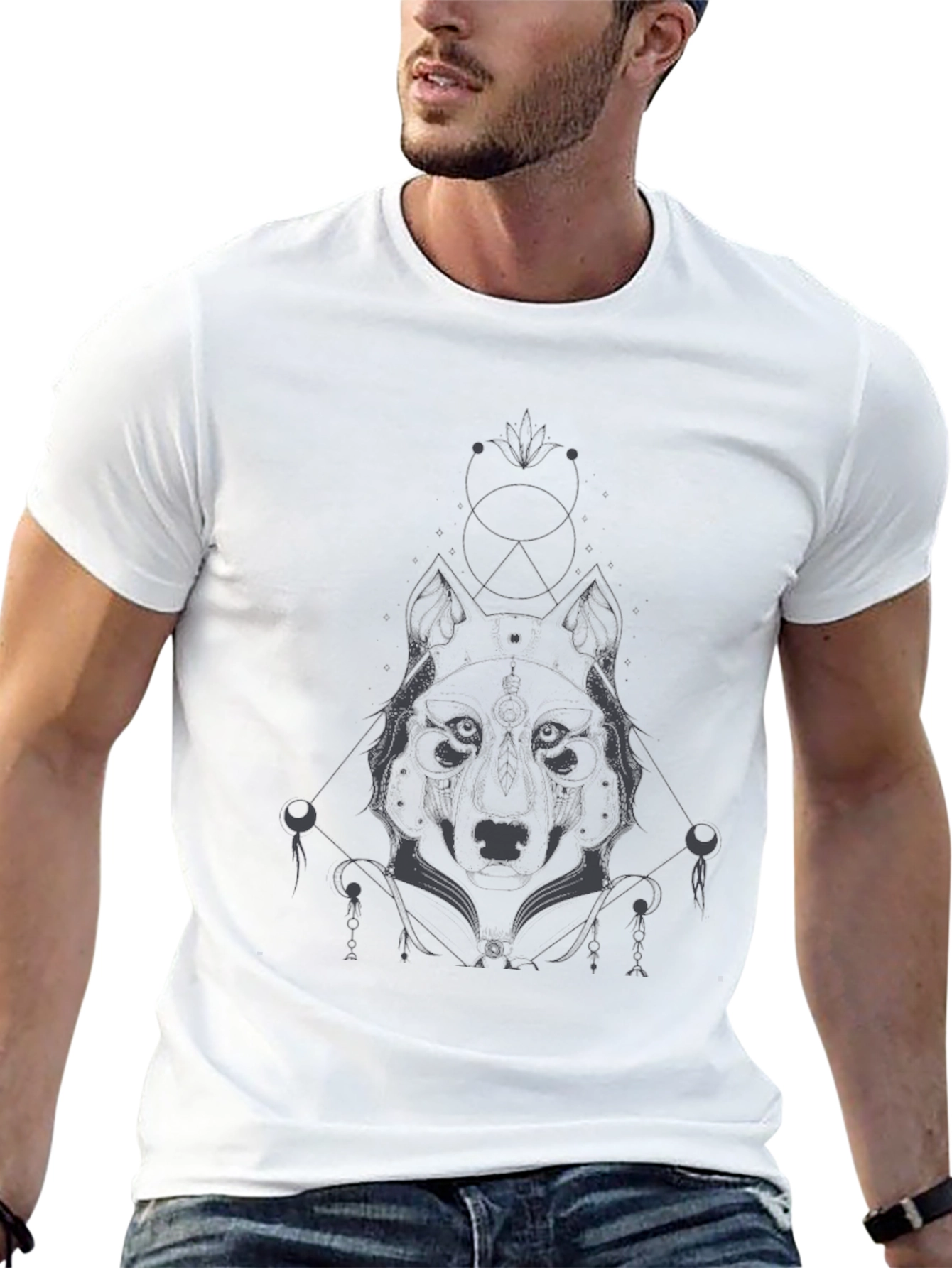 Mens Black Wolf Graphic Tee - Modern & Stylish
