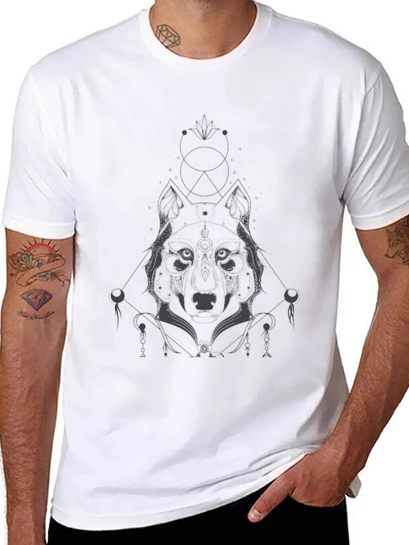 Mens Black Wolf Graphic Tee - Modern & Stylish