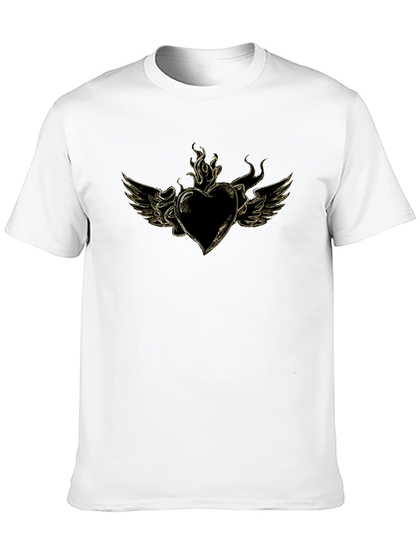 Mens Black T-Shirt with Heart and Wings Graphic