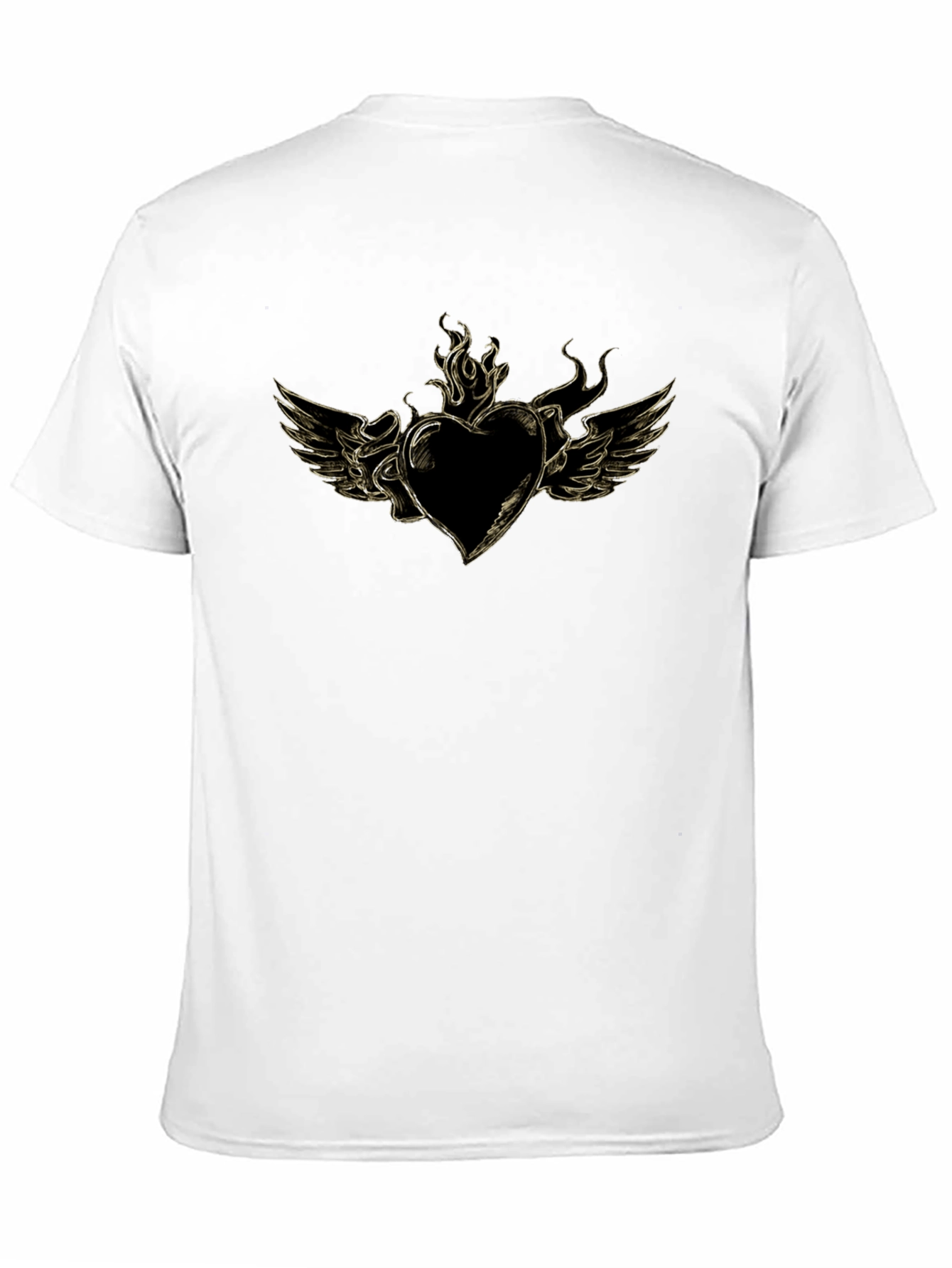 Mens Black T-Shirt with Heart and Wings Graphic