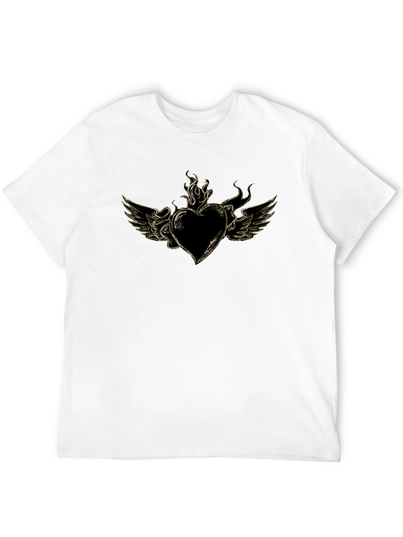 Mens Black T-Shirt with Heart and Wings Graphic